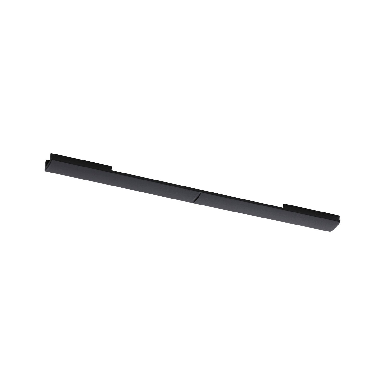 Eine schwarze, rechteckige LED-Leuchte mit schräger Form auf weißem Hintergrund.