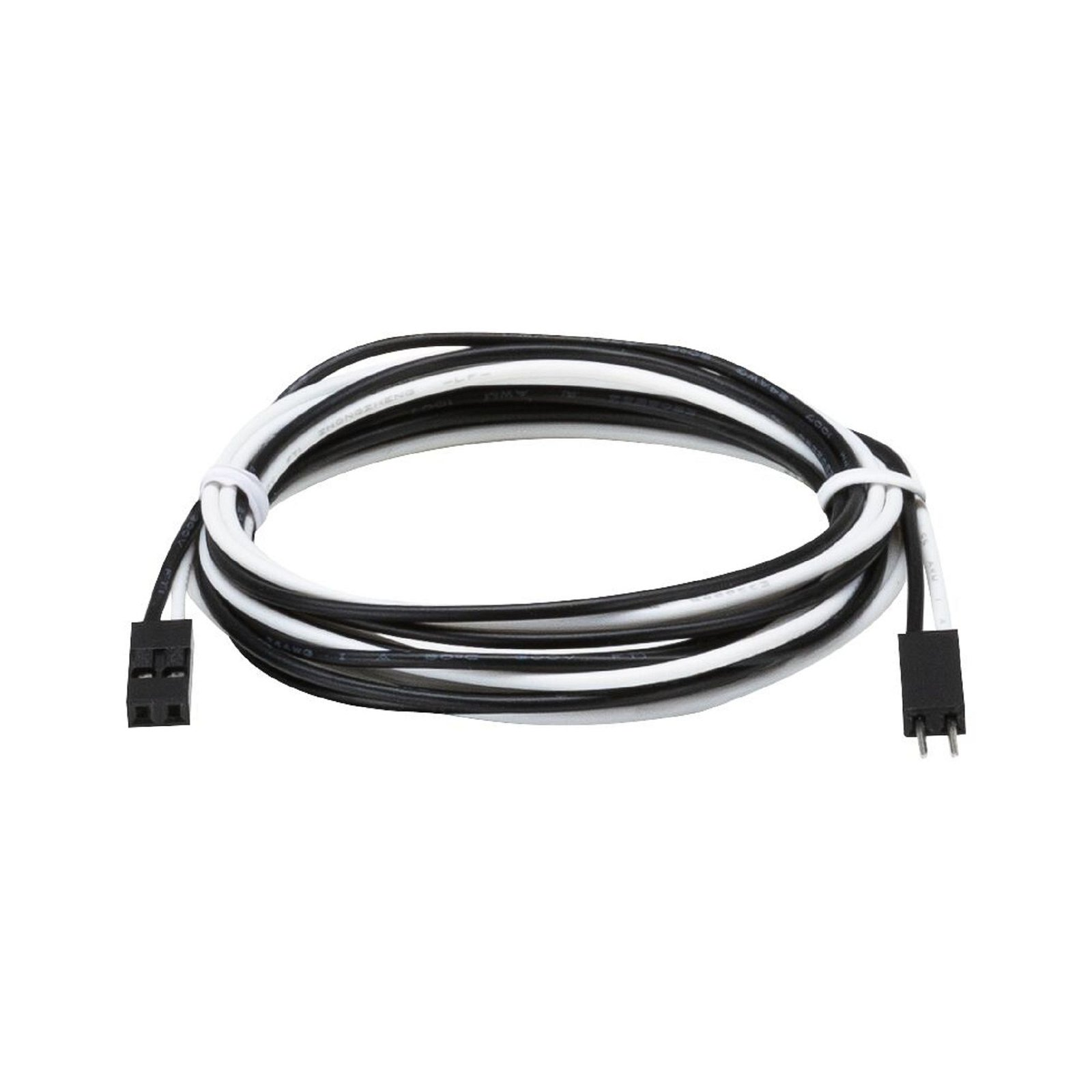 Ein schwarz-weißes Kabel mit zwei schwarzen Steckern.