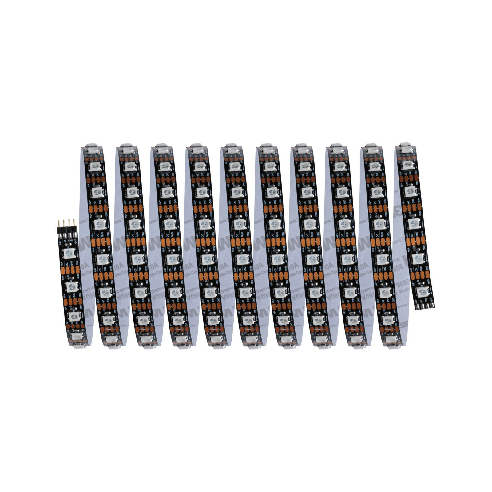 Eine weiße, rechteckige LED-Leuchte auf einer silbernen Schiene, mit weißem Hintergrund. Einfaches, minimalistisches Design.