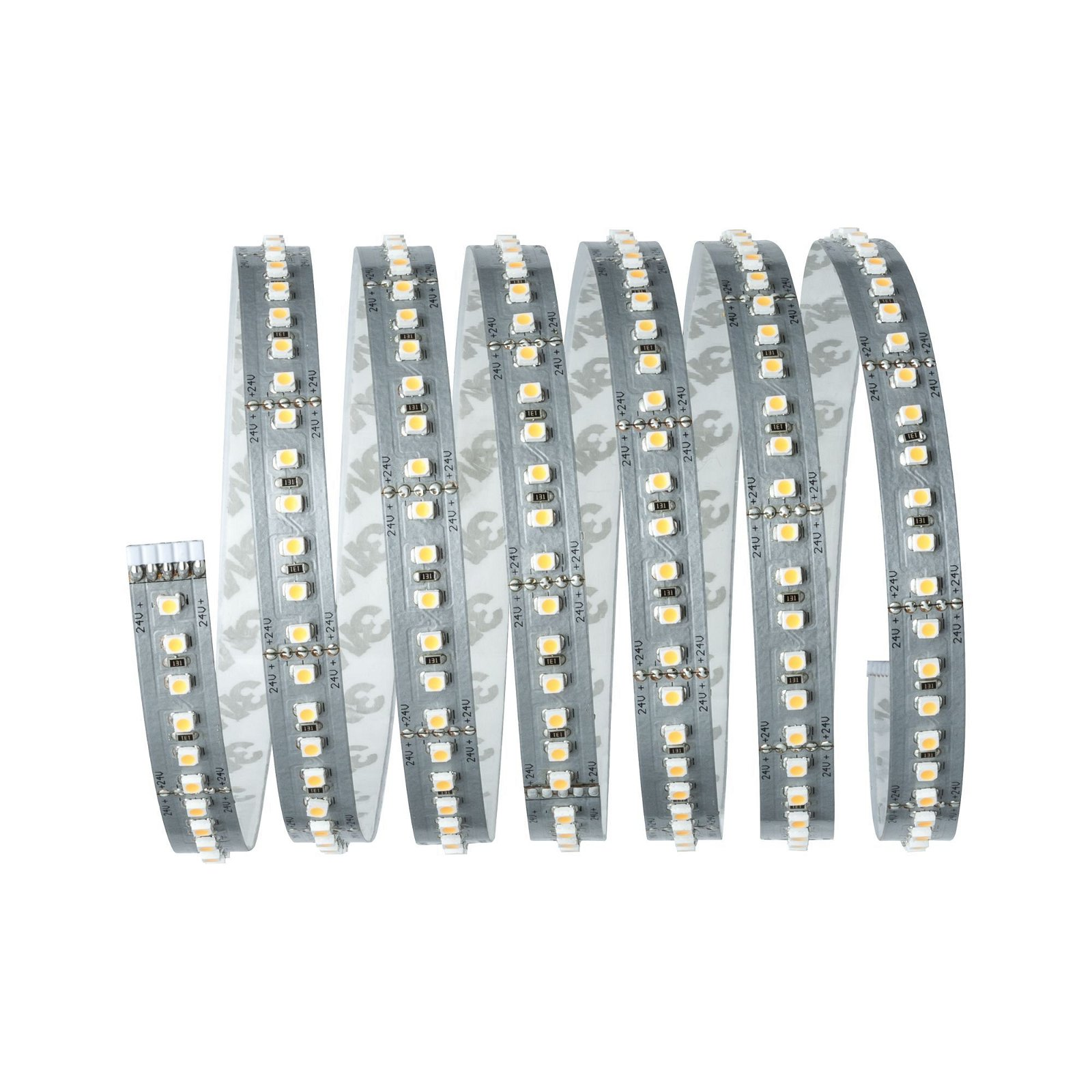 Mehrere Rollen mit LED-Lichtstreifen. Jeder Streifen hat kleine, gelb leuchtende LEDs.
