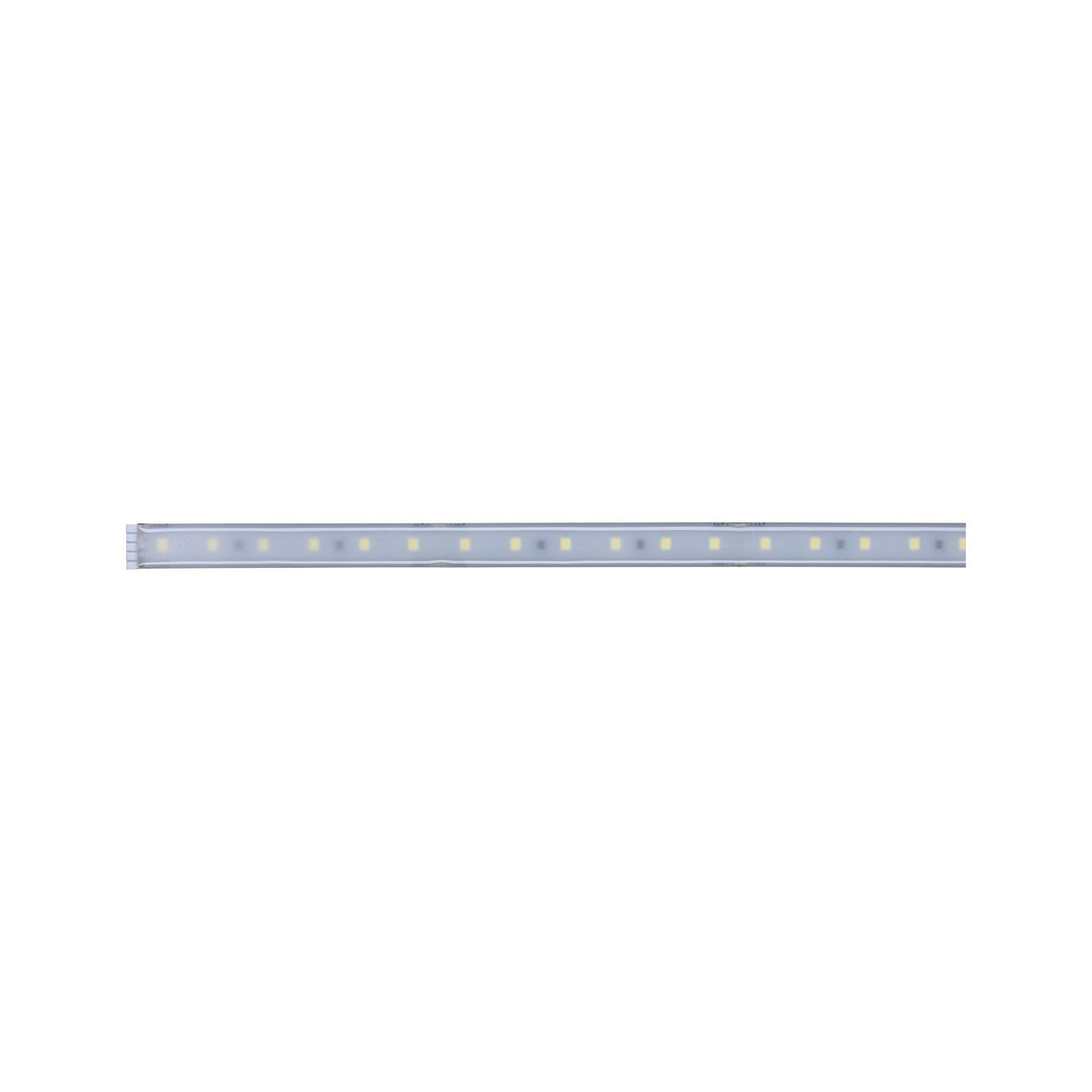 Una striscia luminosa a LED lineare su sfondo bianco.