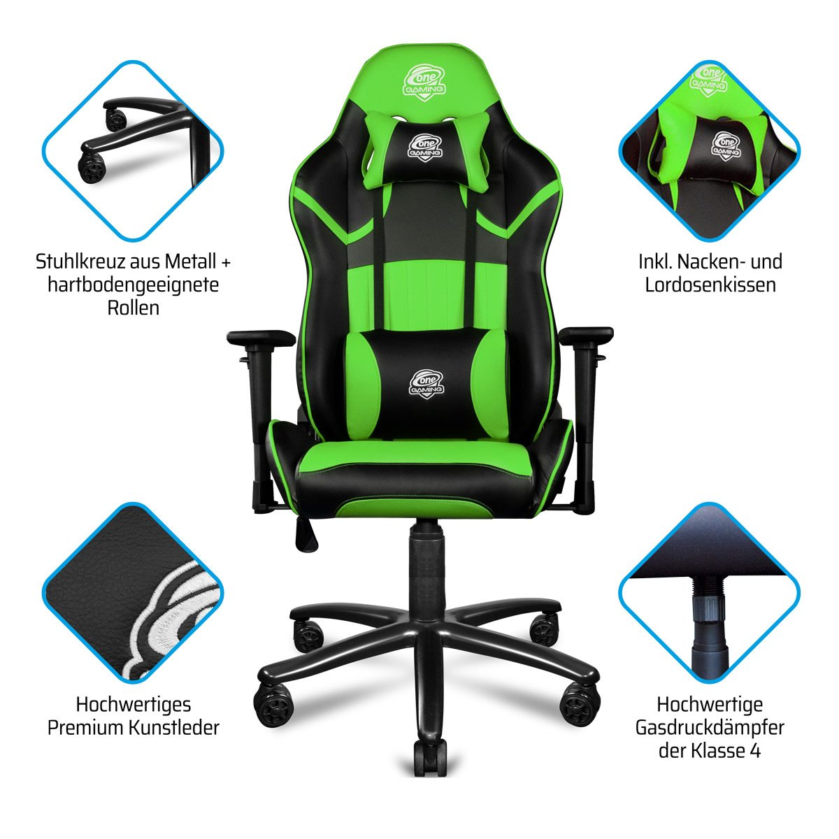 ONE GAMING Chair Pro Stuhl, schwarz Green Gaming - grün