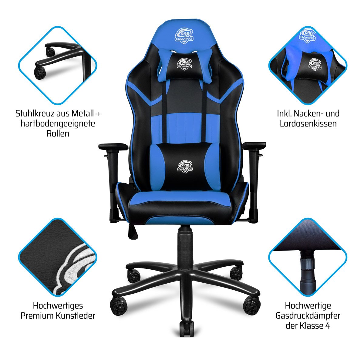 ONE GAMING Chair Blue Pro Stuhl, schwarz blau Gaming - Dark