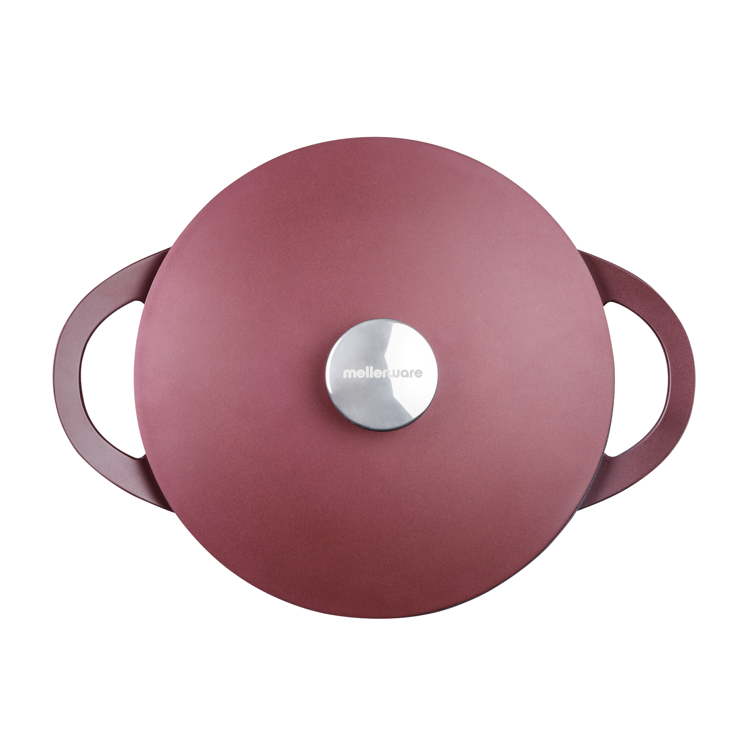 Olla roja con tapa. Tiene dos asas a cada lado y un asa plateada en la tapa.