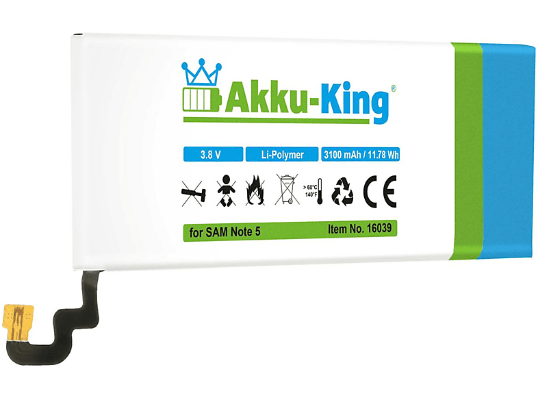 AKKU-KING Akku kompatibel mit Samsung EB-BN920ABE Li-Polymer Handy-Akku, 3.8 Volt, 3100mAh