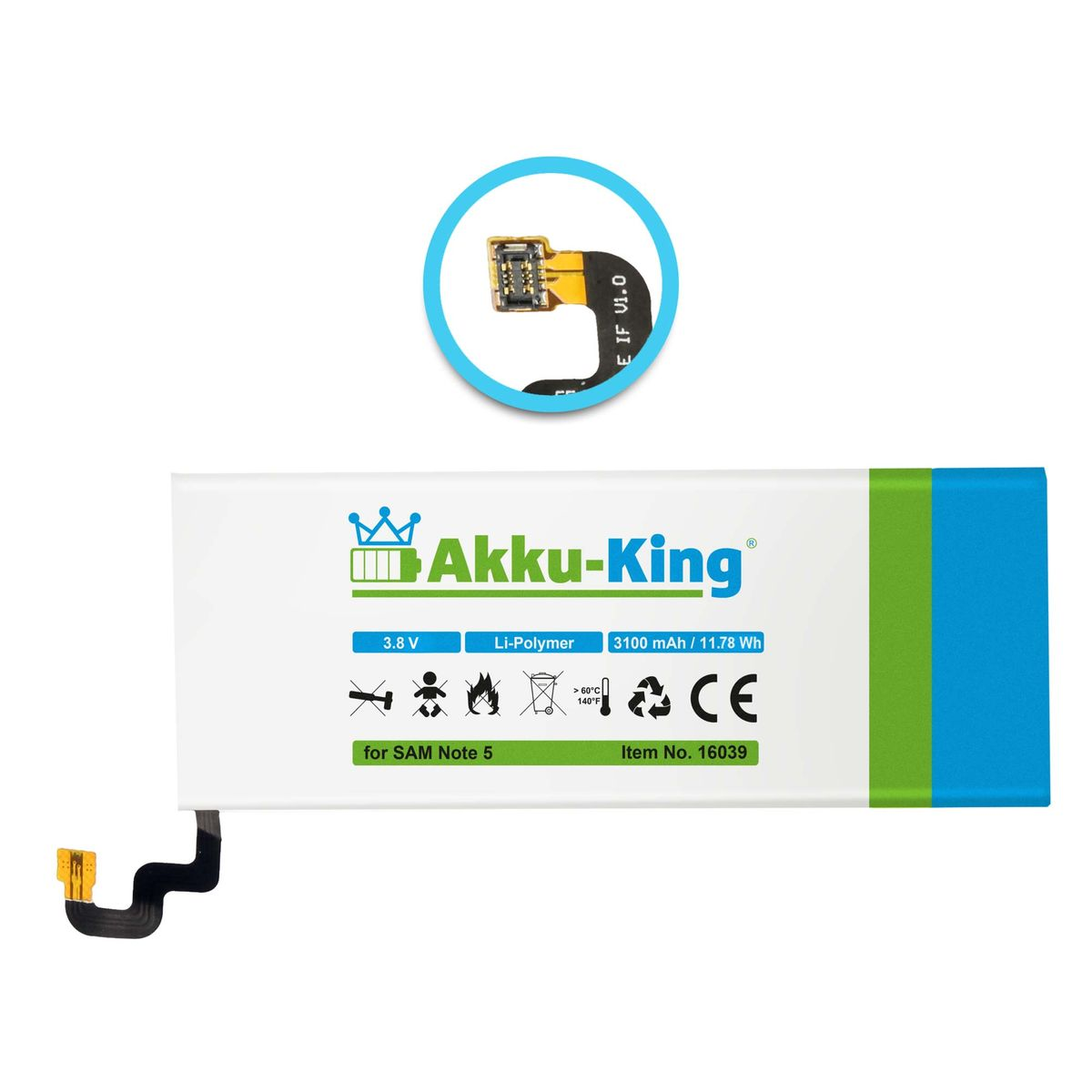 mit AKKU-KING Akku 3100mAh Volt, 3.8 kompatibel Samsung Li-Polymer Handy-Akku, EB-BN920ABE