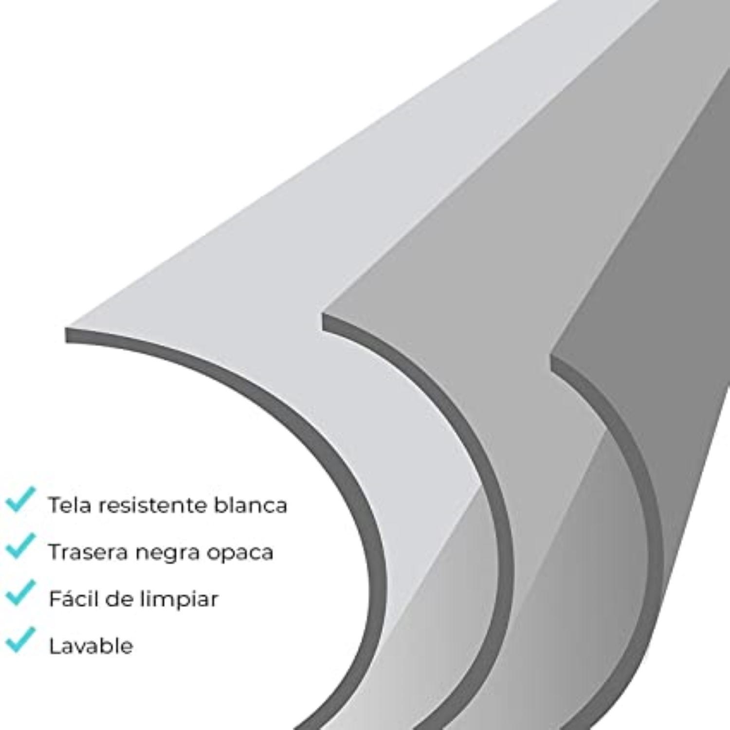 Diagrama que muestra capas de blanco, negro opaco y un material lavable.