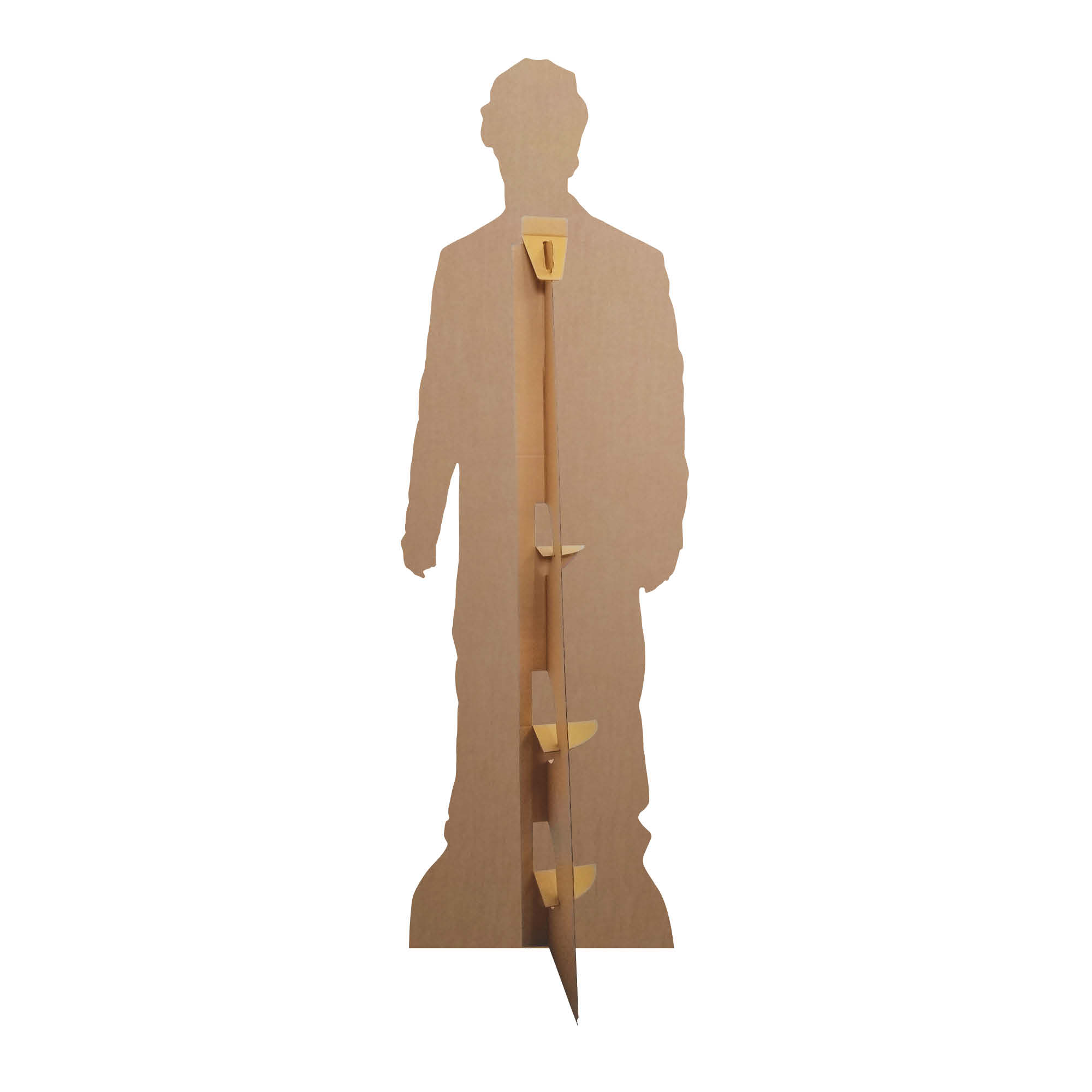 Papp-Ausstanzung der Silhouette eines Mannes von hinten mit Ständer.