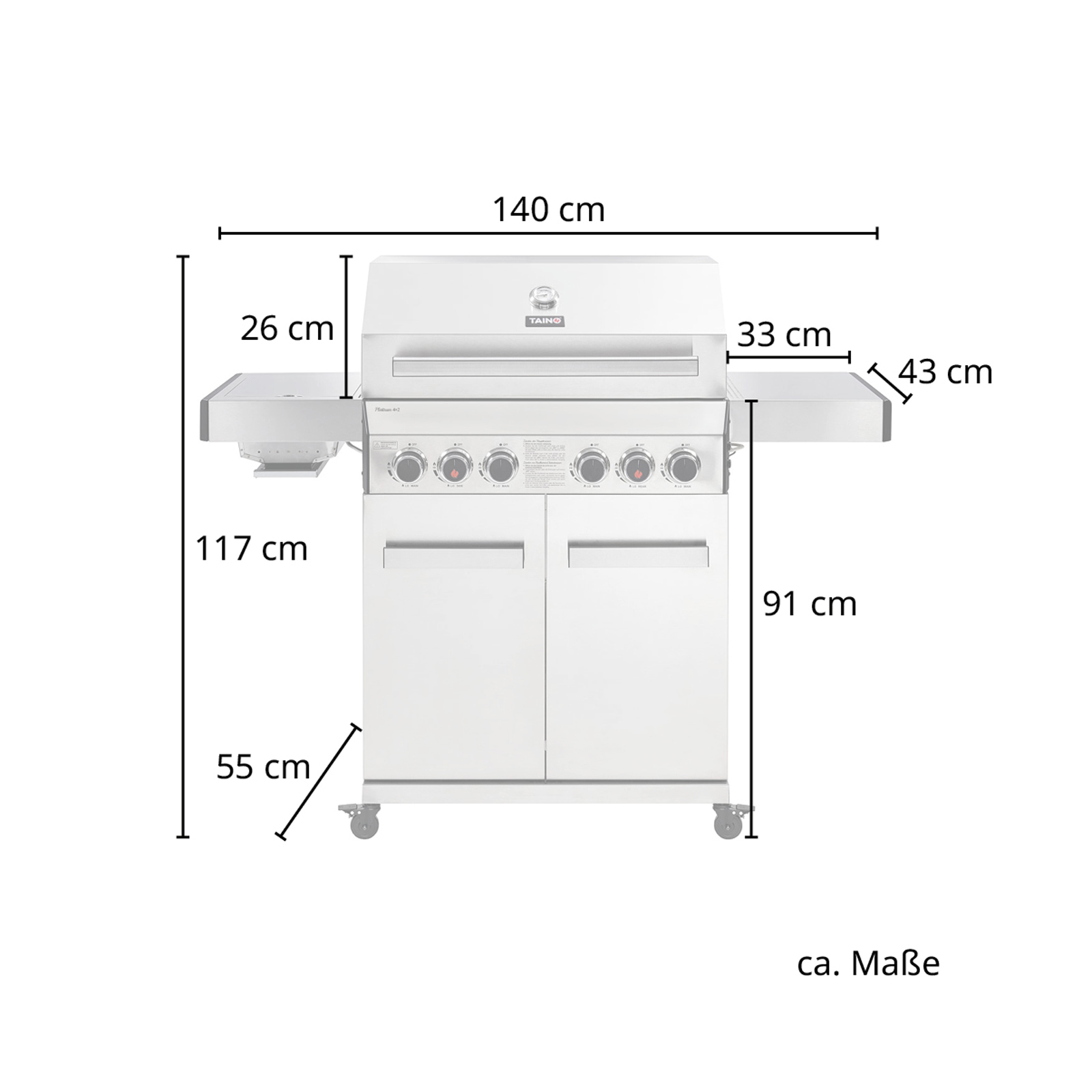 TAINO PLATINUM 4+2 Gasgrill, Silber kW) (20,7