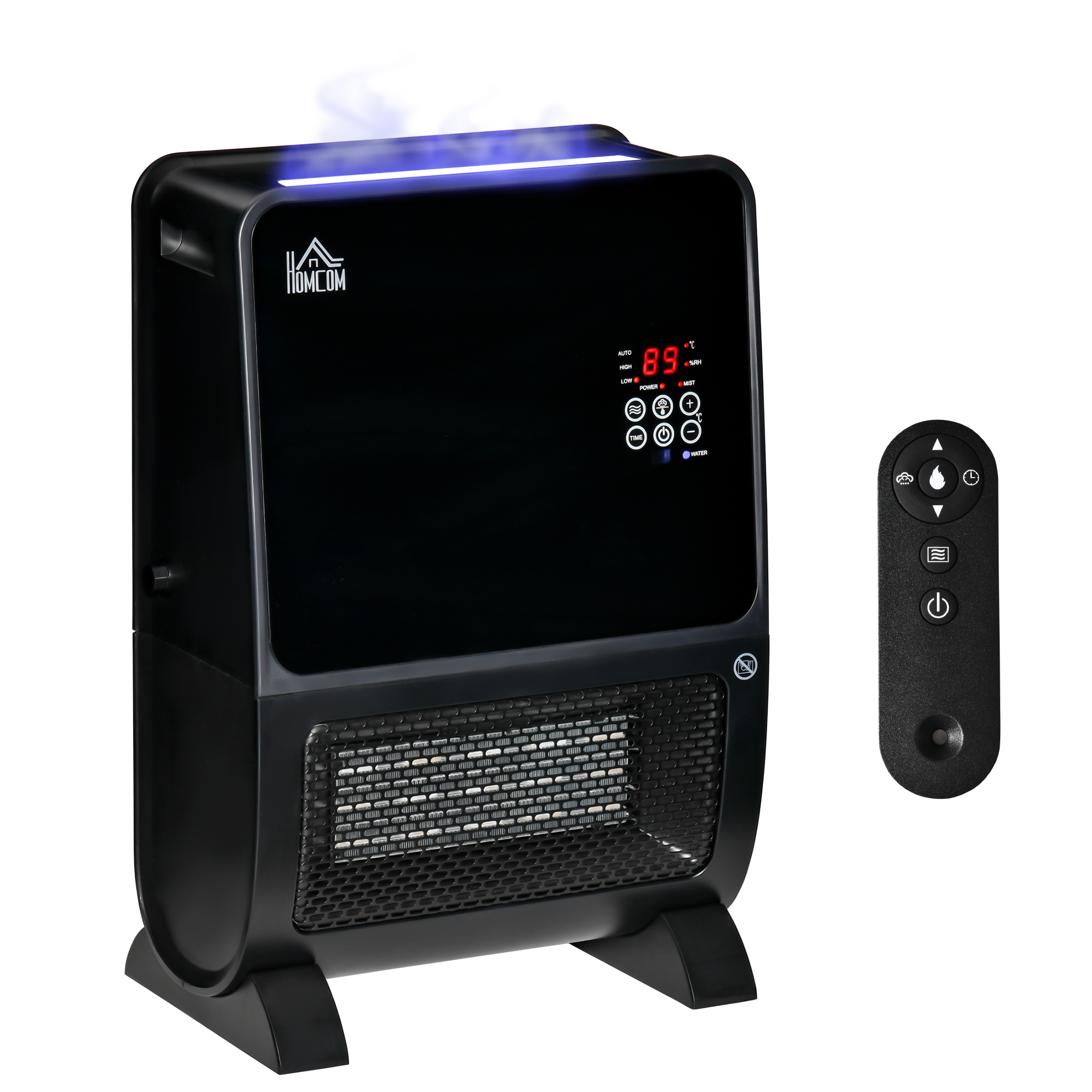 Homcom Calefactor 2000w de ptc humidificador mando a distancia termostato temporizador pantalla y luces led para sala 30 m² 33x21x495 cm negro 820280v90 2000