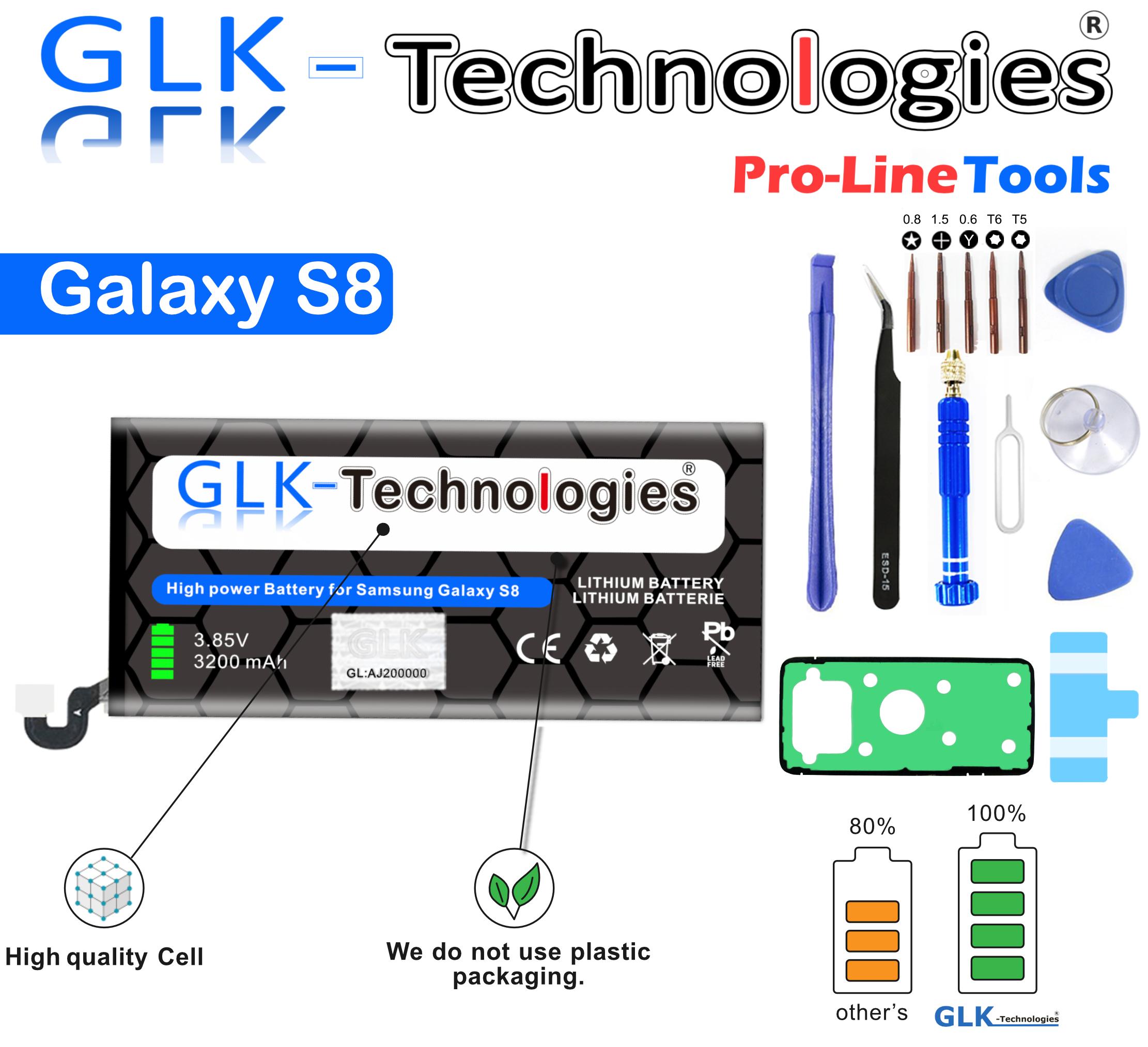 Samsung S8 | für EB-BG950BBE Smartphone | Ersatz Akku Accu GLK-TECHNOLOGIES 3200 SM-G950F Werkzeugset Galaxy Lithium-Ionen-Akku mAh Battery | inklusive Akku