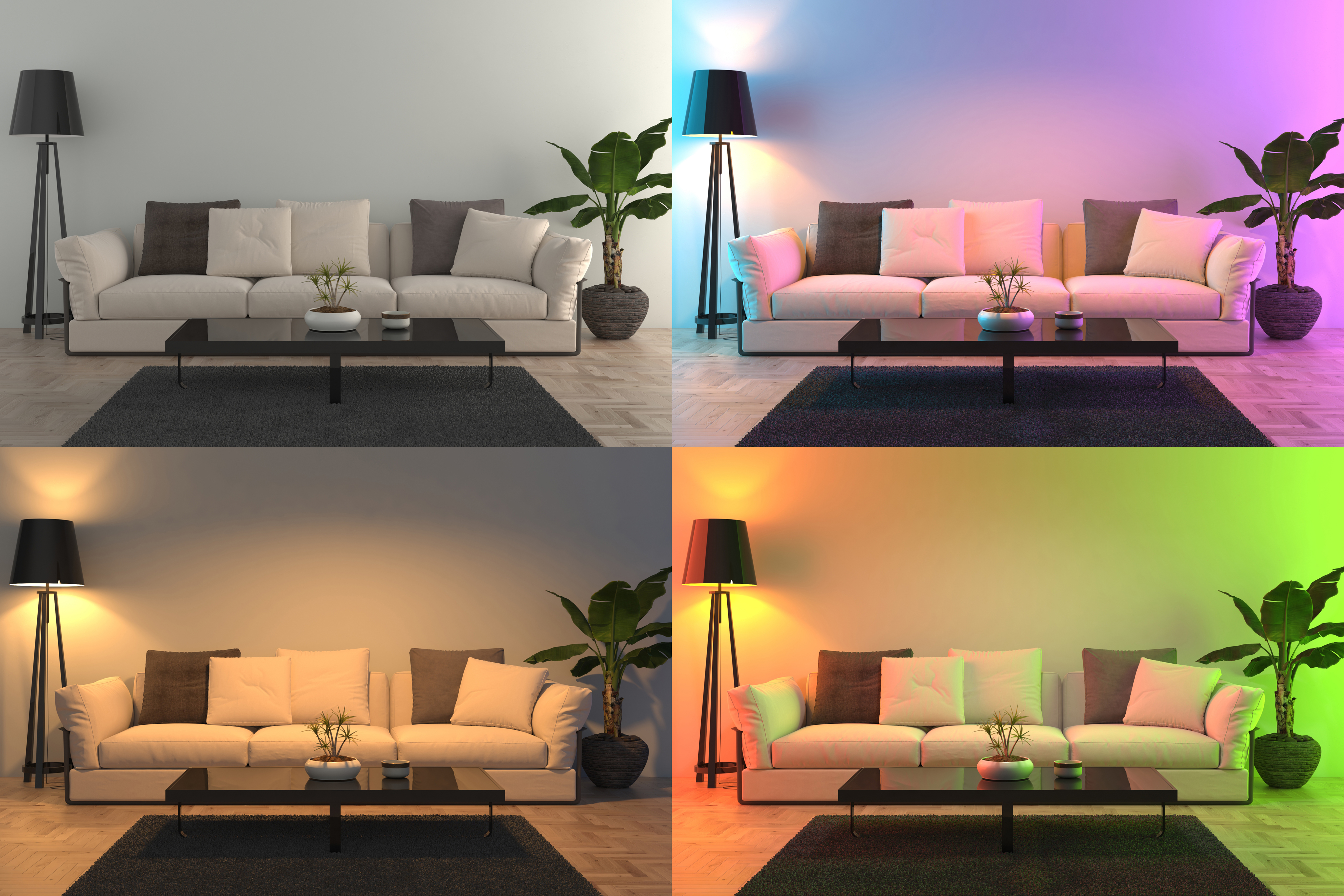 Szara lampa podłogowa ze światłem. Tłem jest biała ściana.