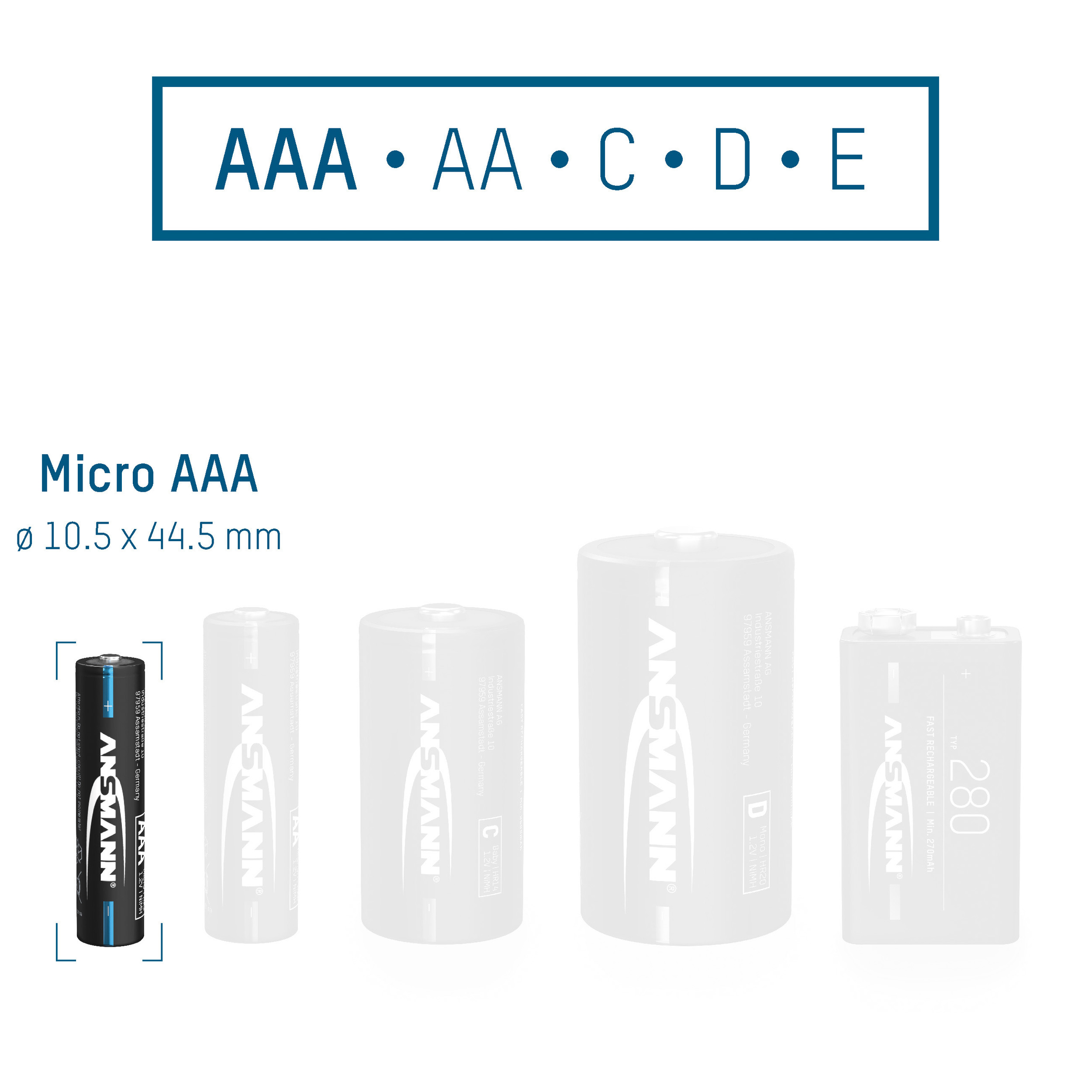 1.2 Stück 8 Nickel-Metallhydrid mAh Batterie, AAA 1050 Edition 1050 Black Micro Akku wiederaufladbar (NiMH), Volt, ANSMANN