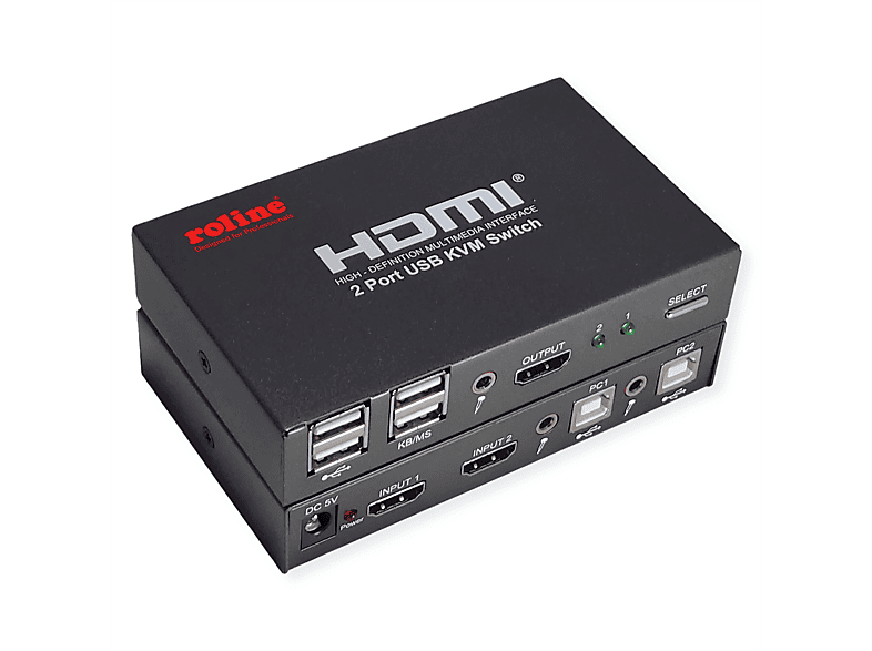 ROLINE KVM Switch, HDMI 4K, USB, 1 User 2 PC KVMSwitch, HDMI