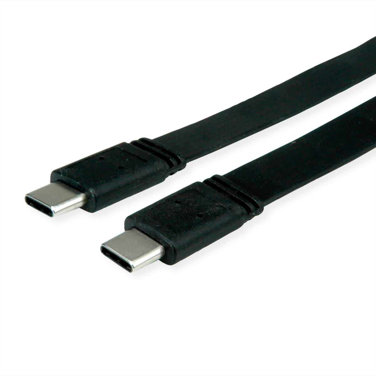 Zwei schwarze USB-C-Kabel nebeneinander, leicht abgewinkelt.