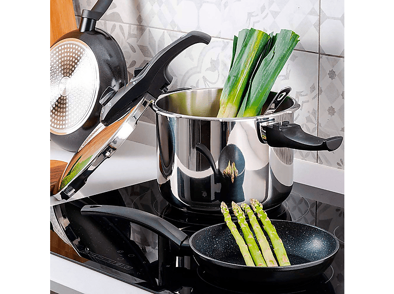 Fagor Duo Olla A Presión 7.5 Litros – Super Rápida Para Inducción, Acero Inox. 18/10, 2 Niveles De Presión, 5 Seguridades – Incluye Cestillo