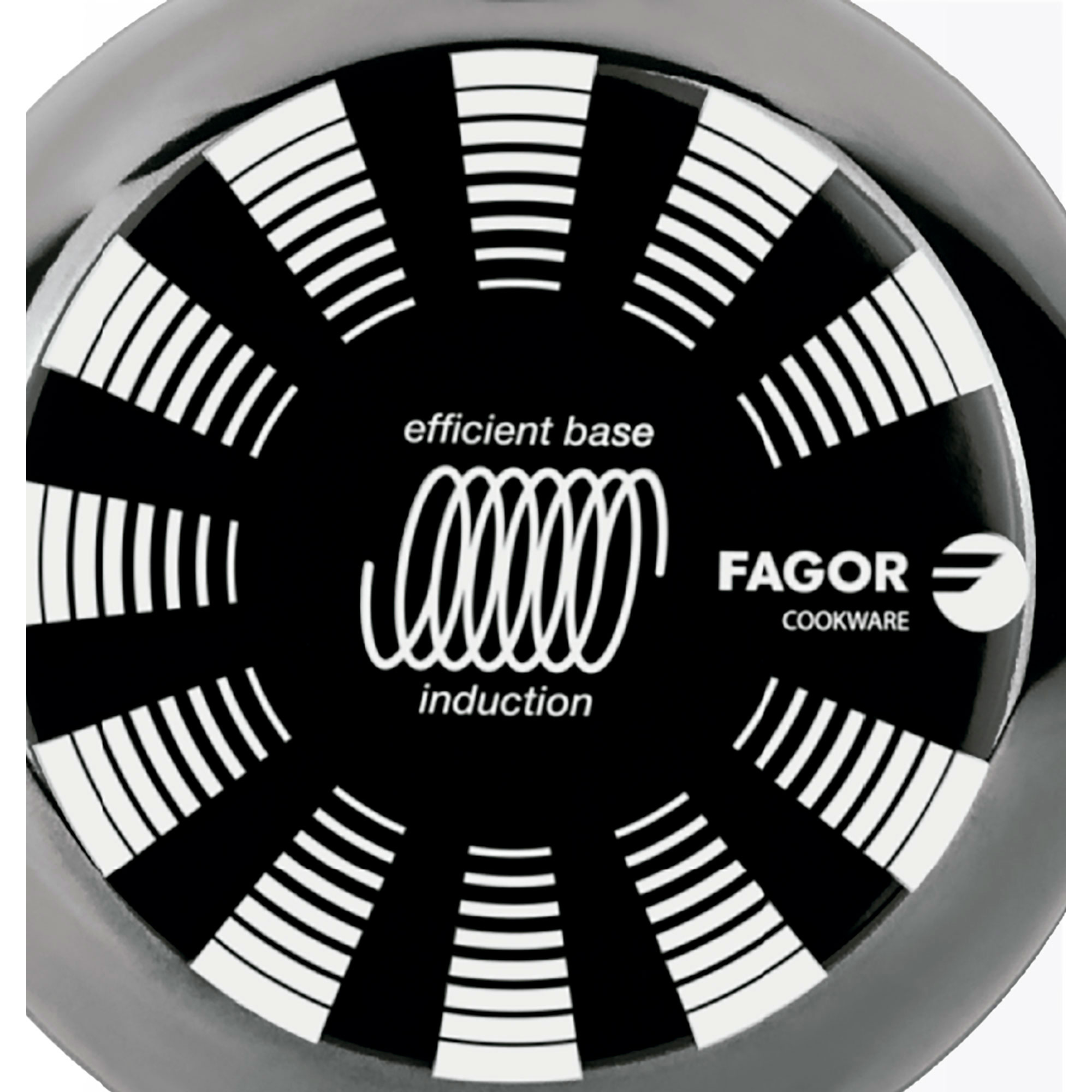 Primer plano de una base de cocina de inducción en blanco y negro. El fondo es blanco.