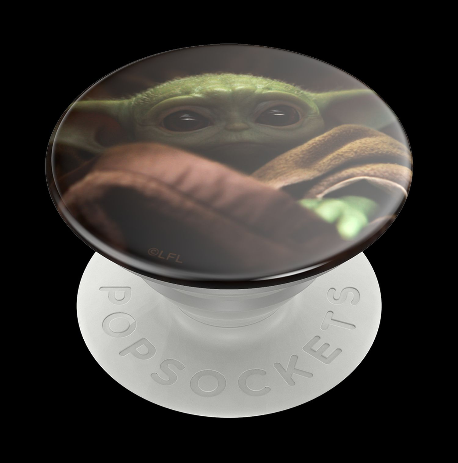 Nahaufnahme eines PopSockets PopGrip, weiße Basis mit schwarzer Oberfläche.