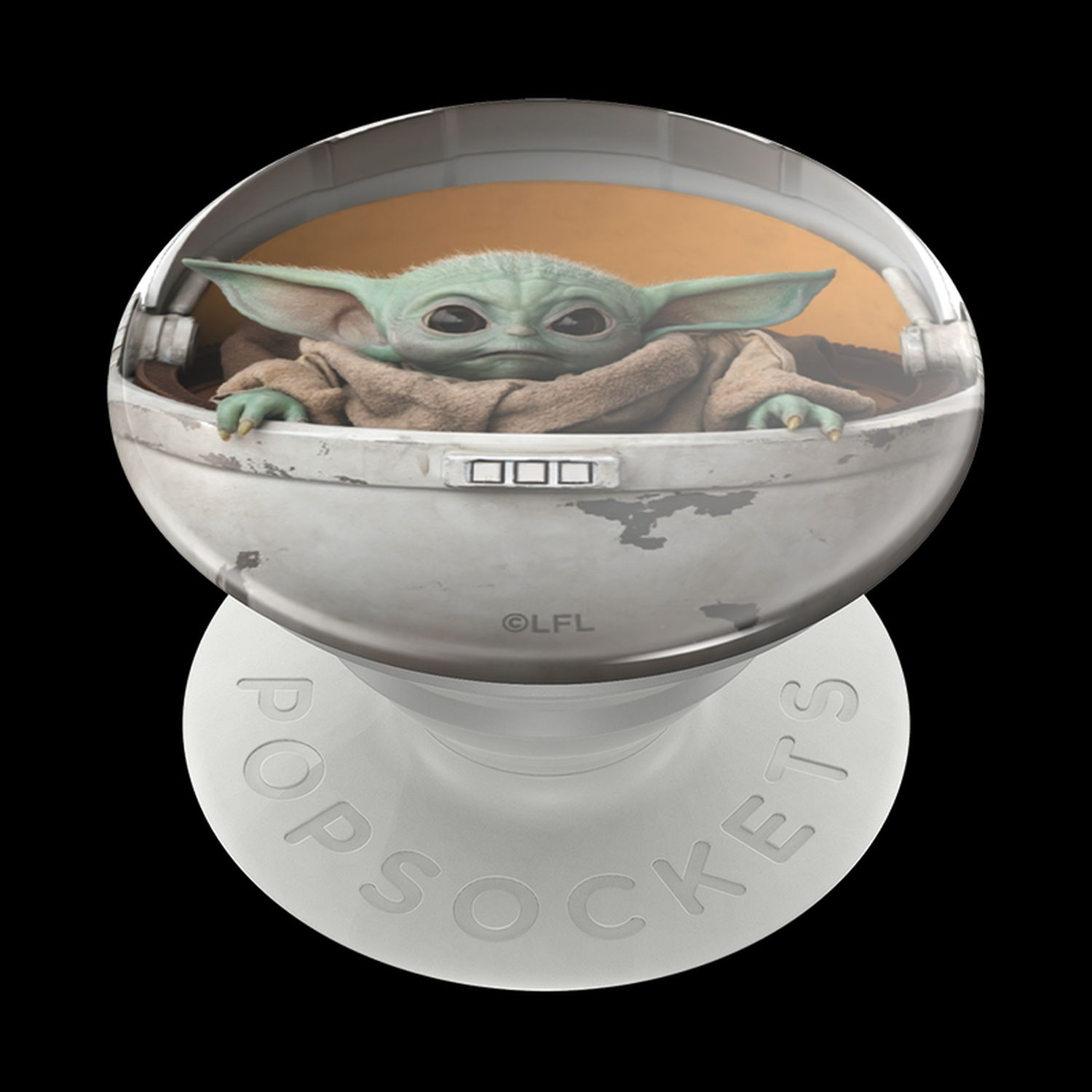 Eine Grogu-Figur in einer PopSockets-Basis.