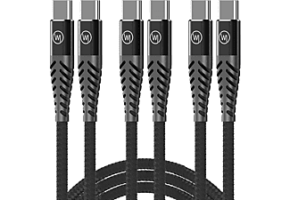 WICKED CHILI 3x 1m USB-C auf Typ C Kabel 3A Ladekabel Textilkabel mit Metallsteckern für Handy, Schnellladekabel, Ladekabel, 1 m, Schwarz