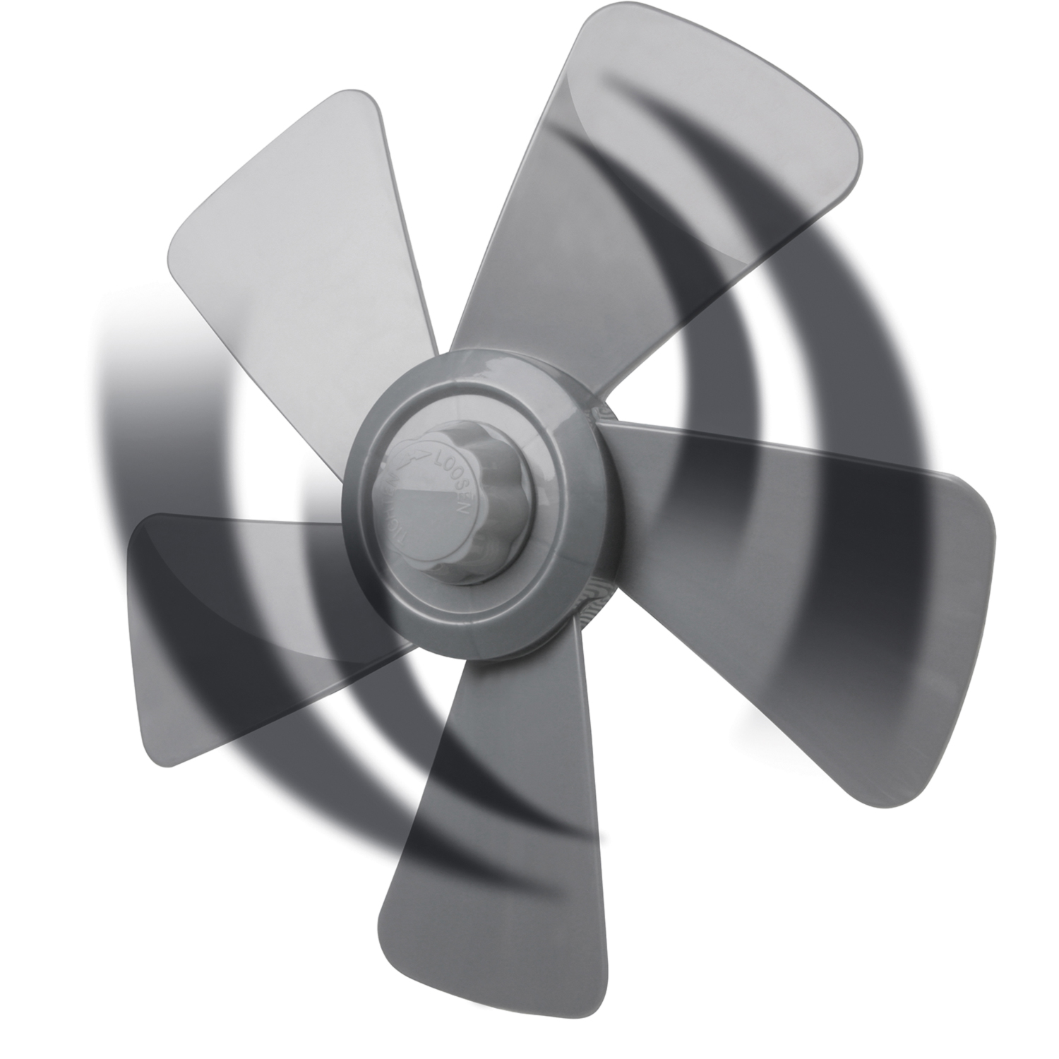 Szara łopatka wentylatora z pięcioma łopatkami. Białe tło i cień.