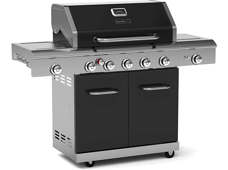 NEXGRILL Deluxe 5B Gasgrill, 5 + 3 Brenner Gas Grill mit Seitenkocher & Infrarot Seitenbrenner Gasgrill, Schwarz 