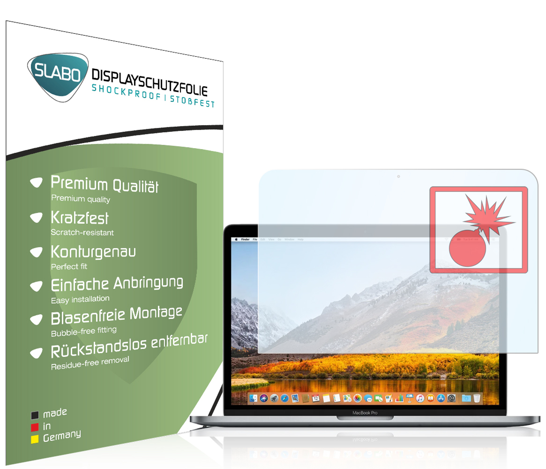 Ein Laptop mit Displayschutzfolie. Hintergrund: der Laptop. Vordergrund: eine Displayschutzfolie.