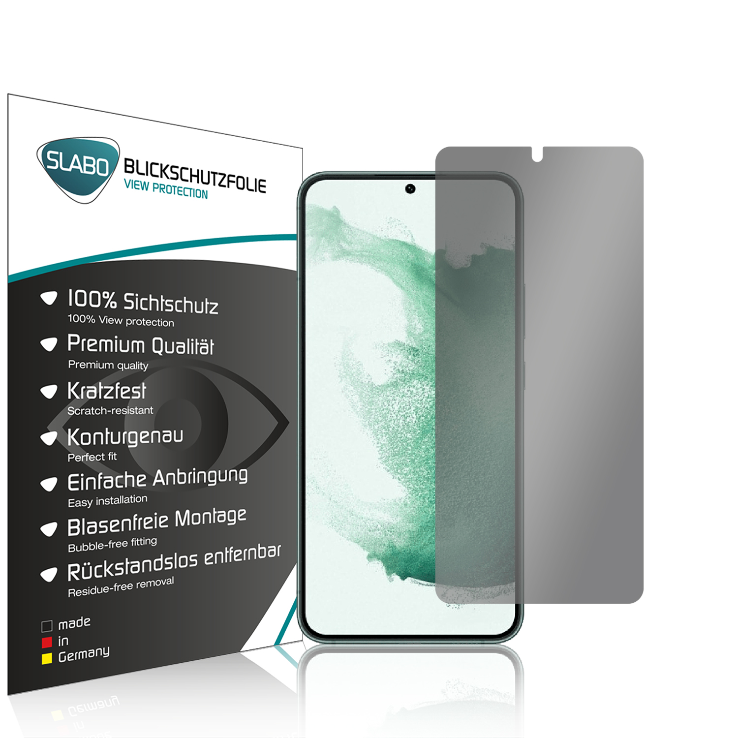 360° View Schwarz | Samsung Protection Galaxy S22+ SLABO Plus) Displayschutz(für S22 Blickschutzfolie
