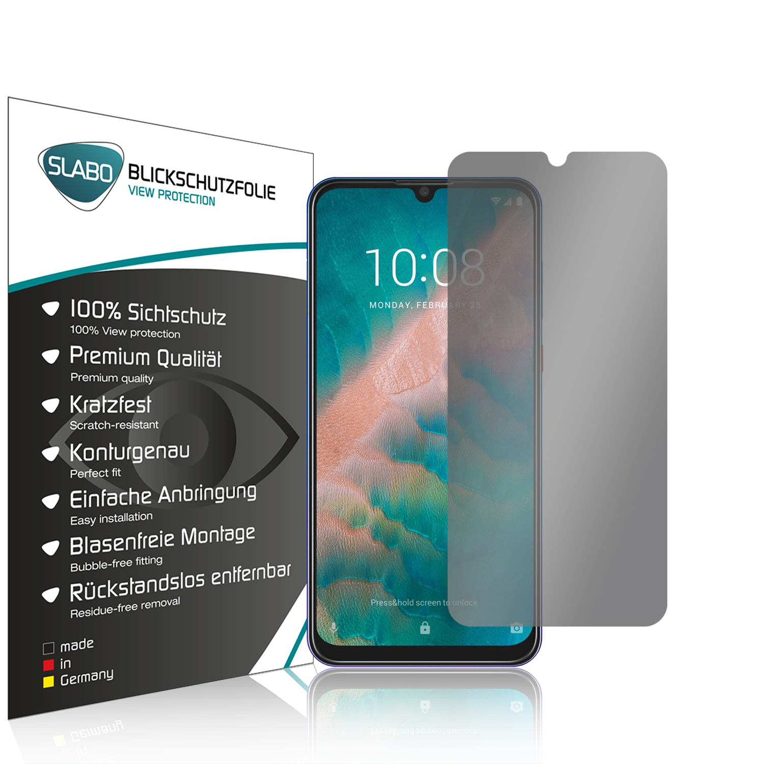 SLABO Blickschutzfolie View Protection Blade V10) 360° ZTE Schwarz Displayschutz(für