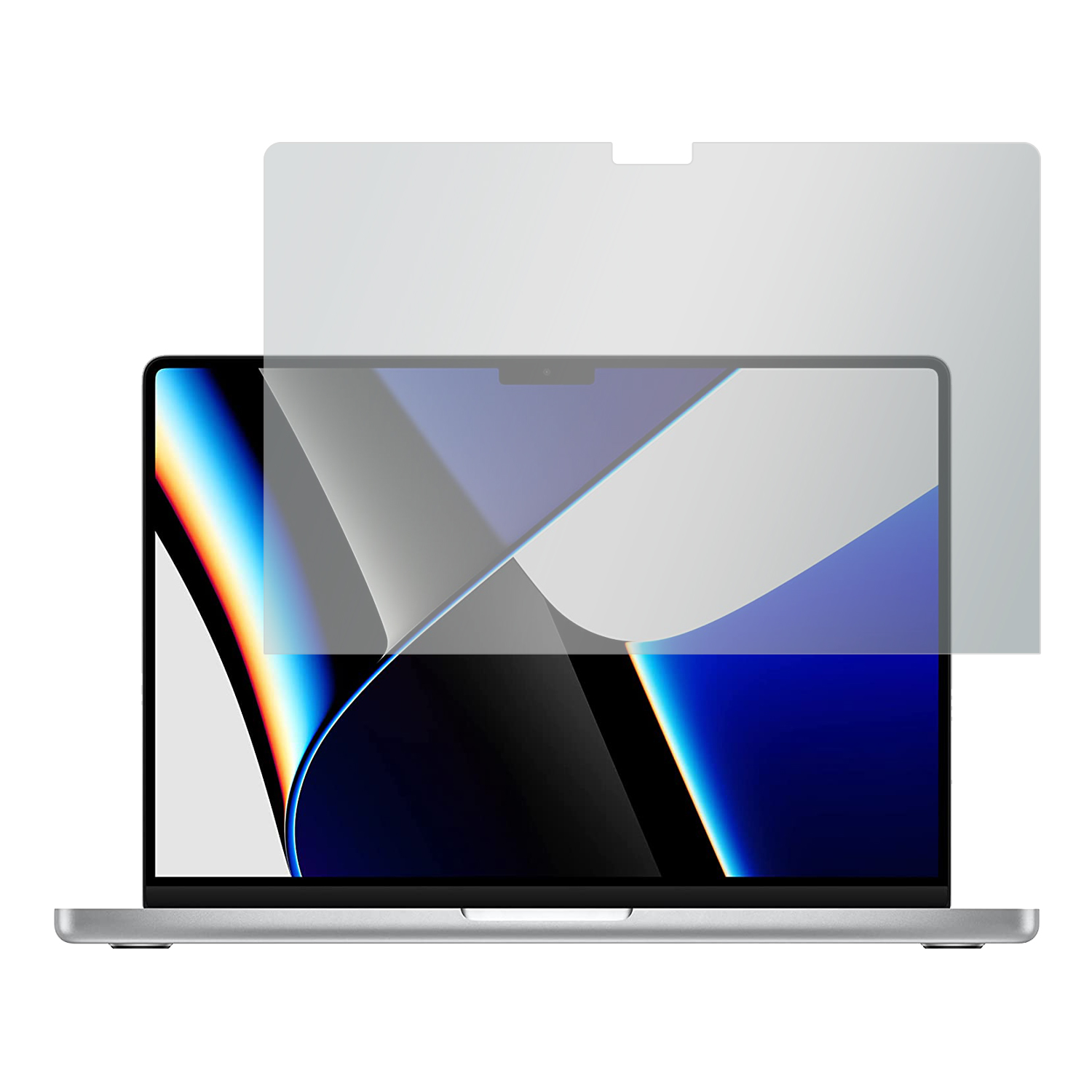 Laptop mit Displayschutz. Der Schutz ist transparent. Das Display zeigt Farbverläufe.