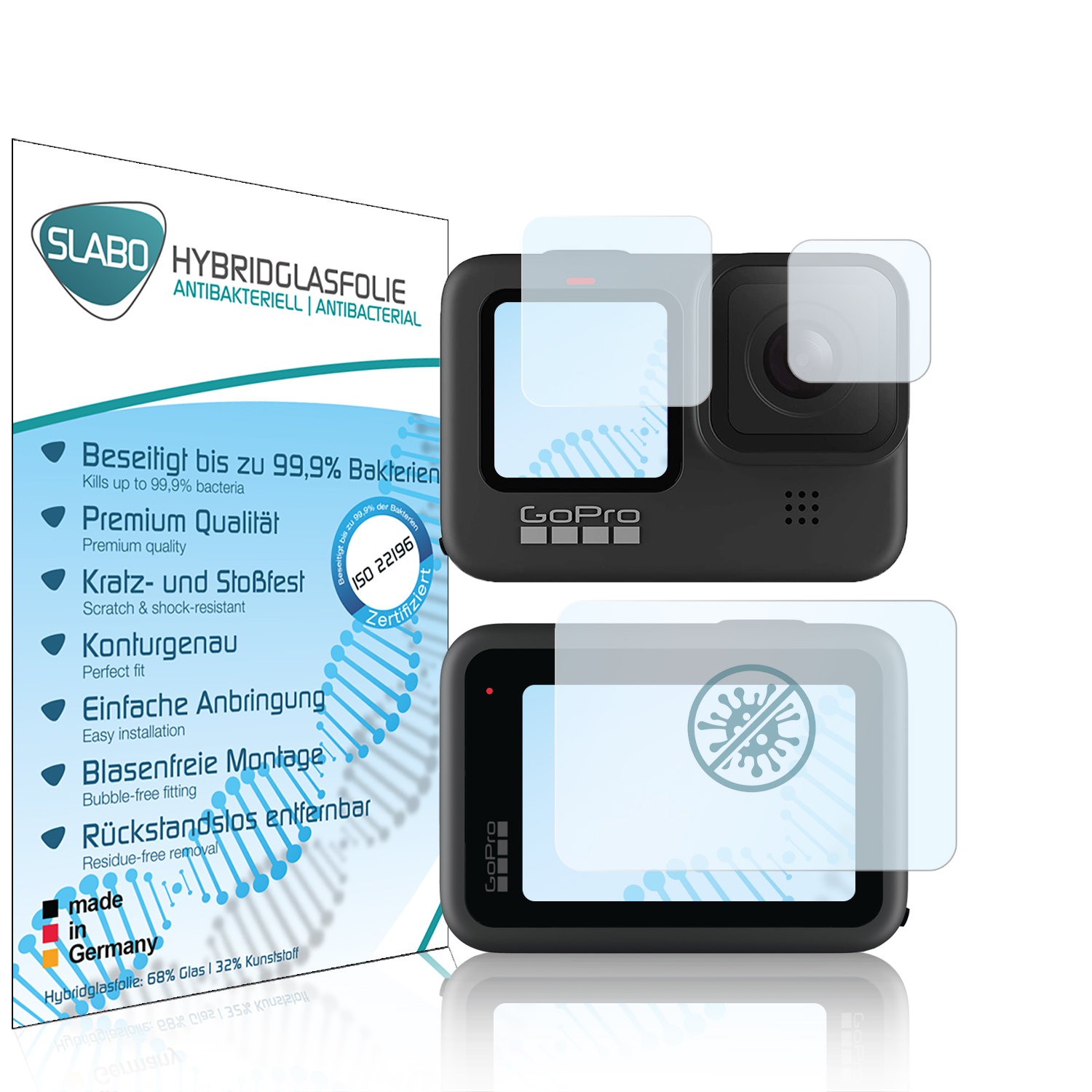 SLABO antibakterielle flexible Hybridglasfolie GoPro Displayschutz(für HERO10) HERO9 