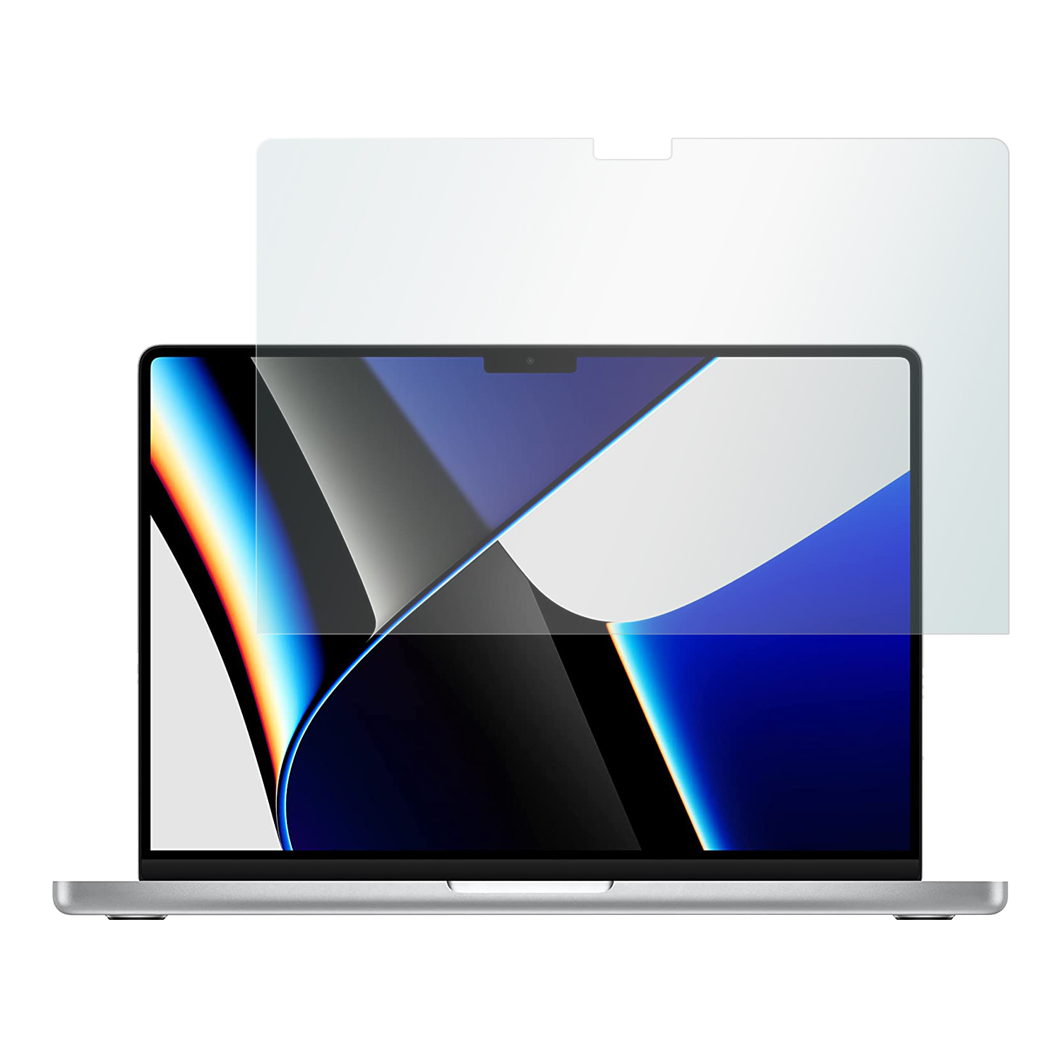 Laptop mit Displayschutz. Das Display zeigt einen bunten abstrakten Hintergrund.
