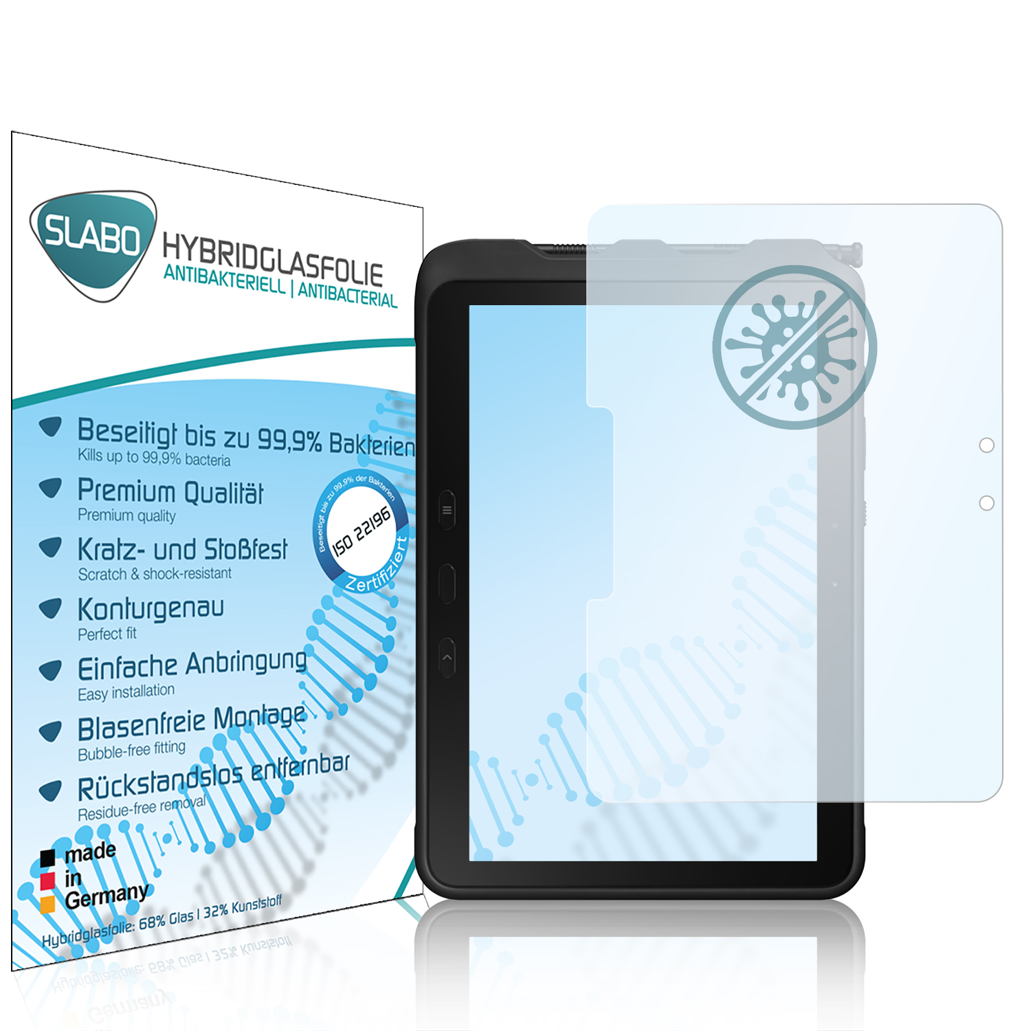 SLABO antibakterielle flexible Hybridglasfolie SM-T545)) Active Tab Galaxy | (LTE | Pro Samsung Wi-Fi) Displayschutz(für (SM-T540
