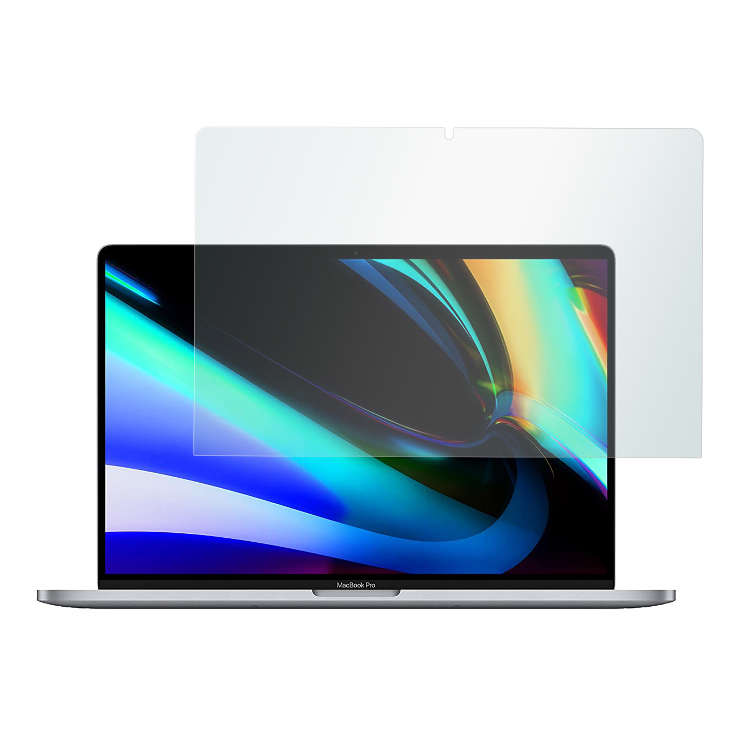 Ein Laptop mit Displayschutz. Der Schutz ist klar, rechteckig und bedeckt den Bildschirm.