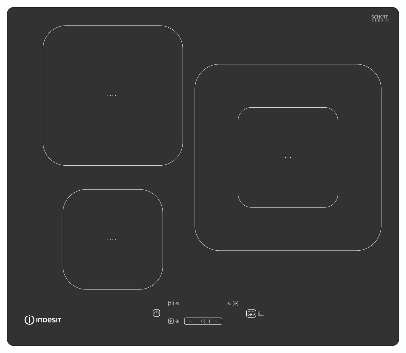 Placa de vitrocerámica - IS 55Q60 NE INDESIT, Eléctrica, 3 zonas, Negro
