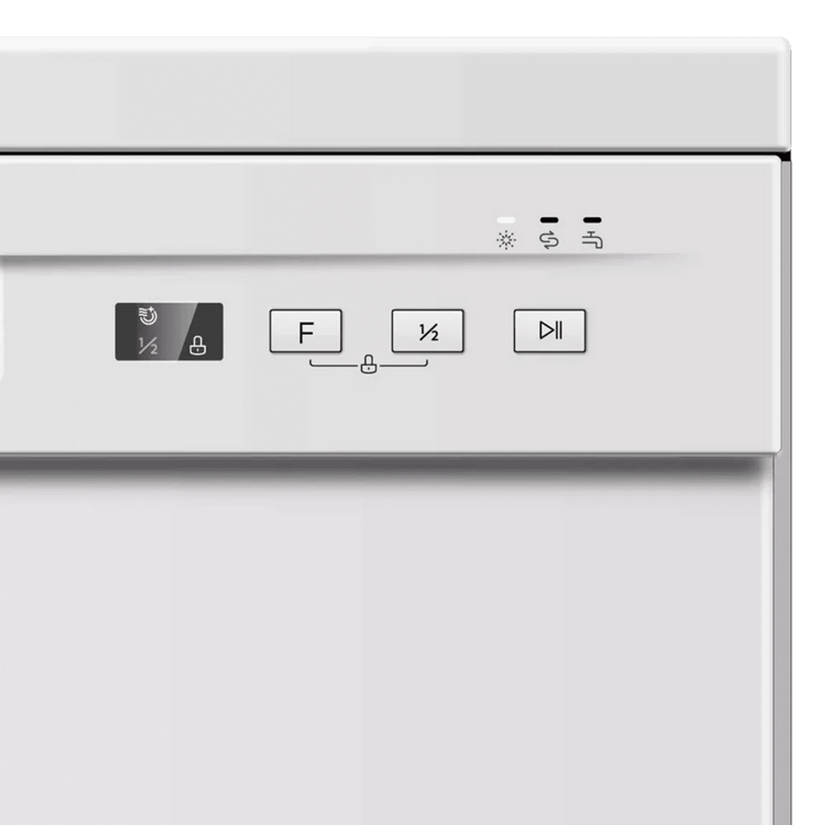 Primer plano de un panel de control de lavavajillas con botones para varias configuraciones.
