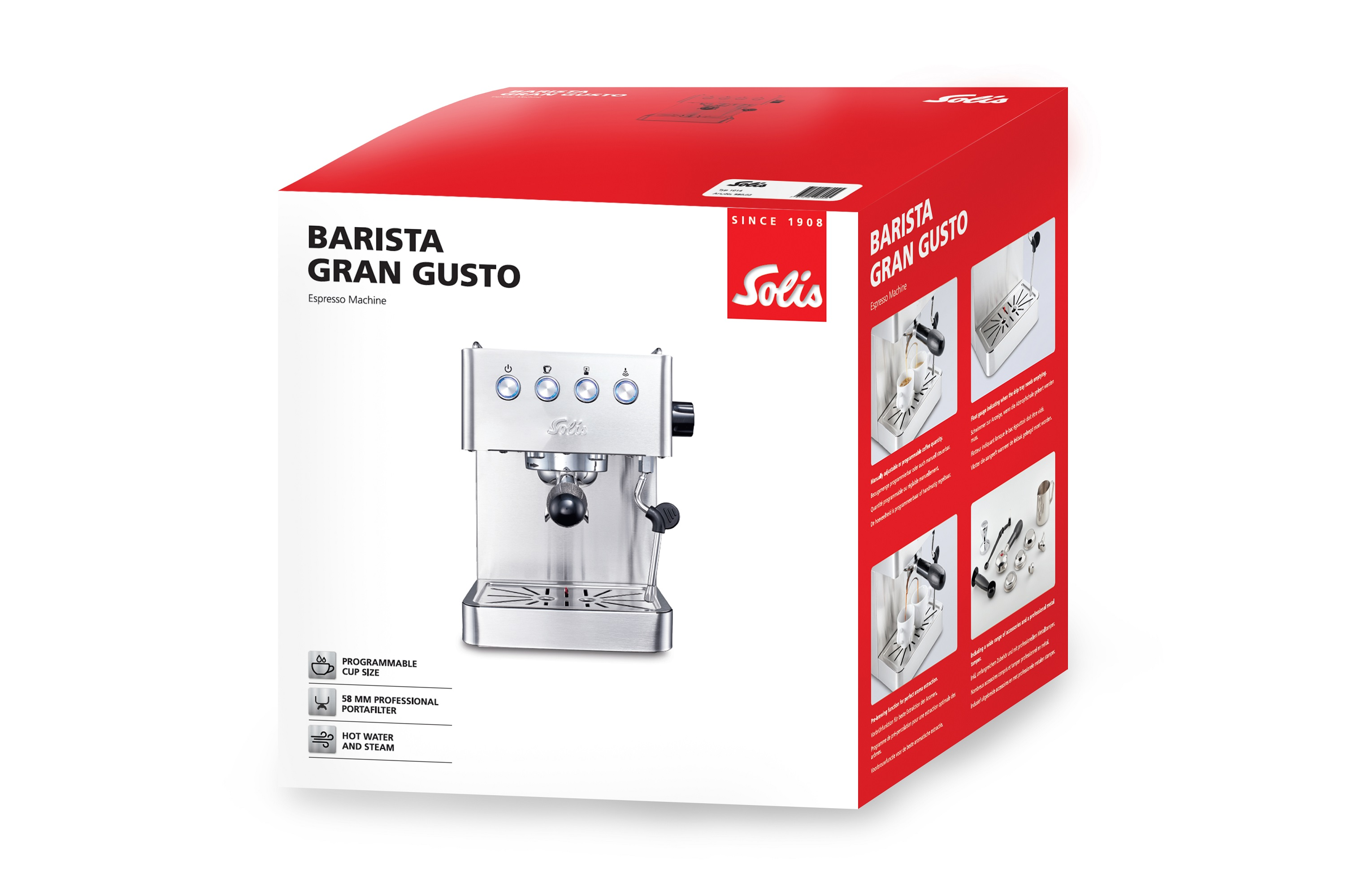 Espressomaschine OF SWITZERLAND Gusto Milchaufschäumer Barista Siebträgermaschine Gran 1014 | | SOLIS Silber