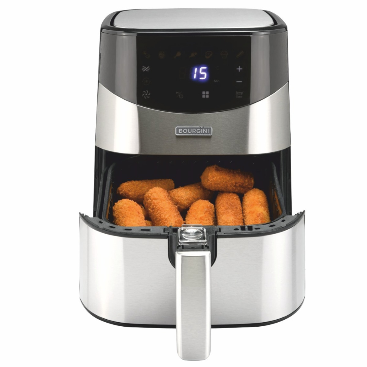 Freidora de aire - Air Fryer BOURGINI, 1500 W, 4 l, Negro y plateado