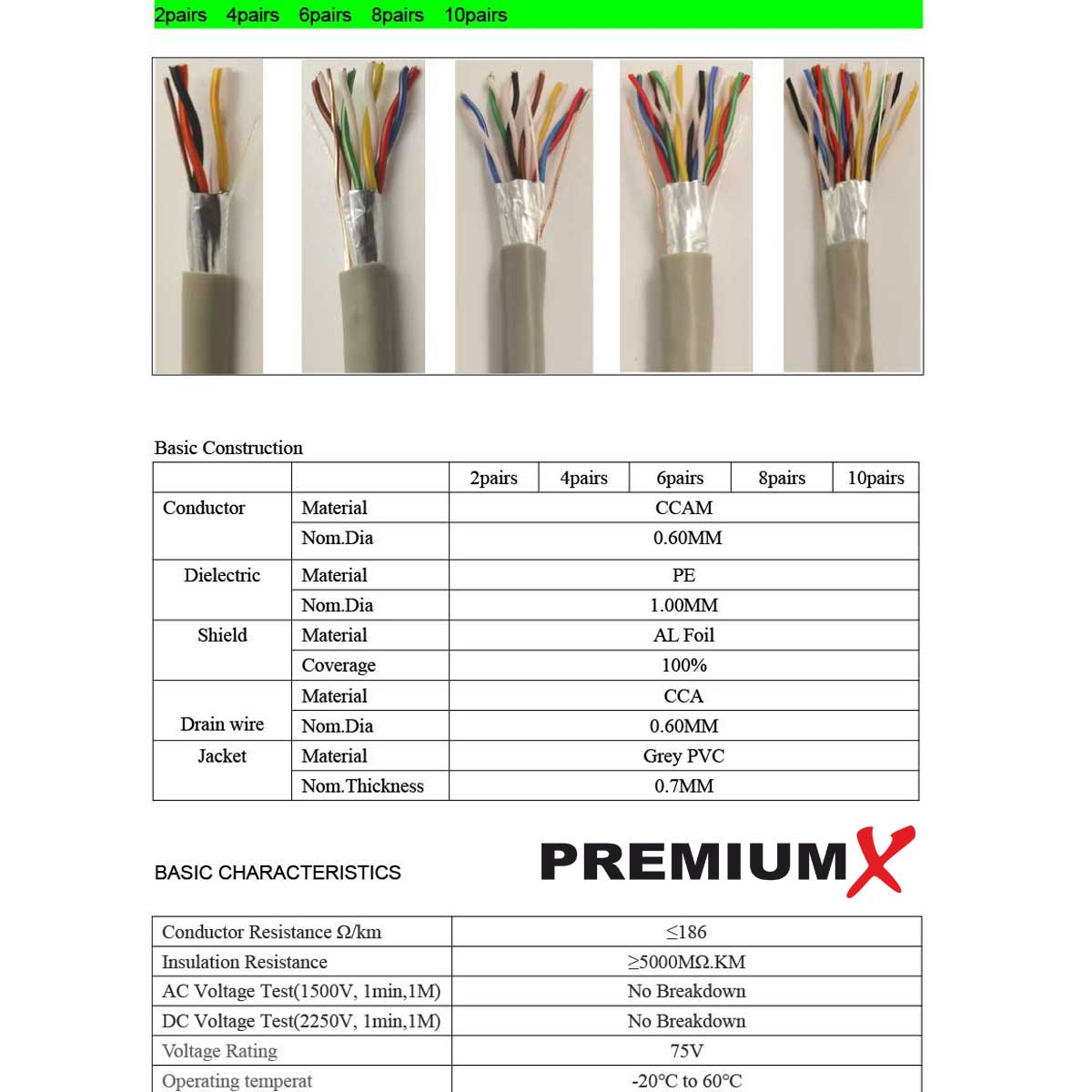 Grau 12-Adern PREMIUMX Telefonkabel J-Y(ST)Y Telefonkabel 6x2x0,6mm 25m Telefonleitung