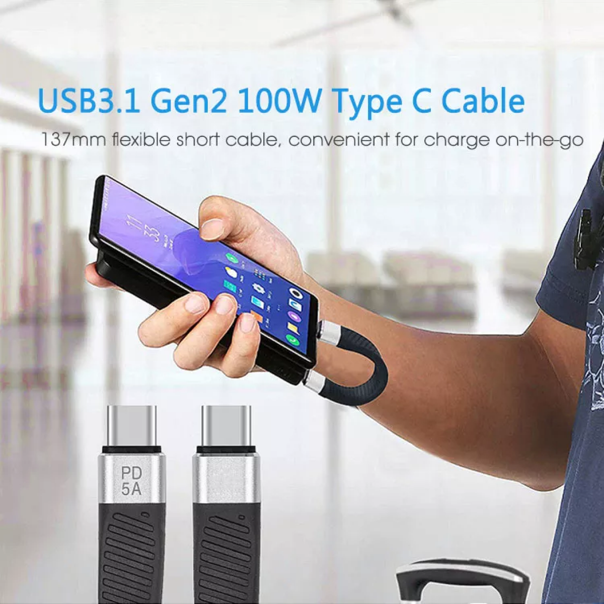 100 INF W cm) USB 10 Kabel USB-C-zu-USB-C-Kabel Kurzes (13,4 Gbit/s