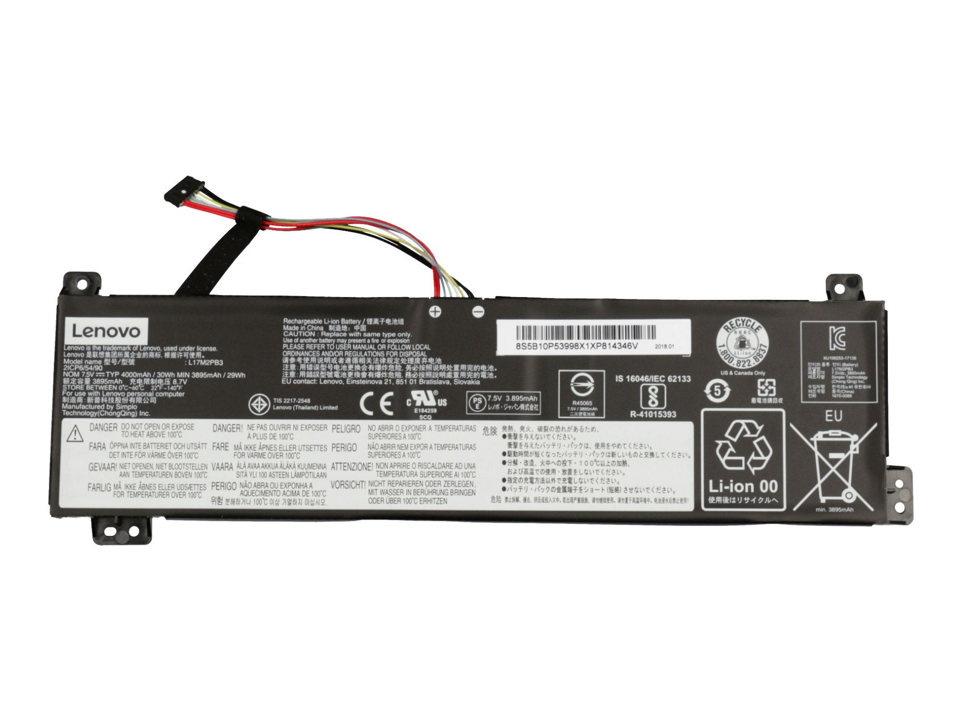 Original Akku, mAh 7.5 Volt, 4000 LENOVO 5B10P53998 Li-Polymer