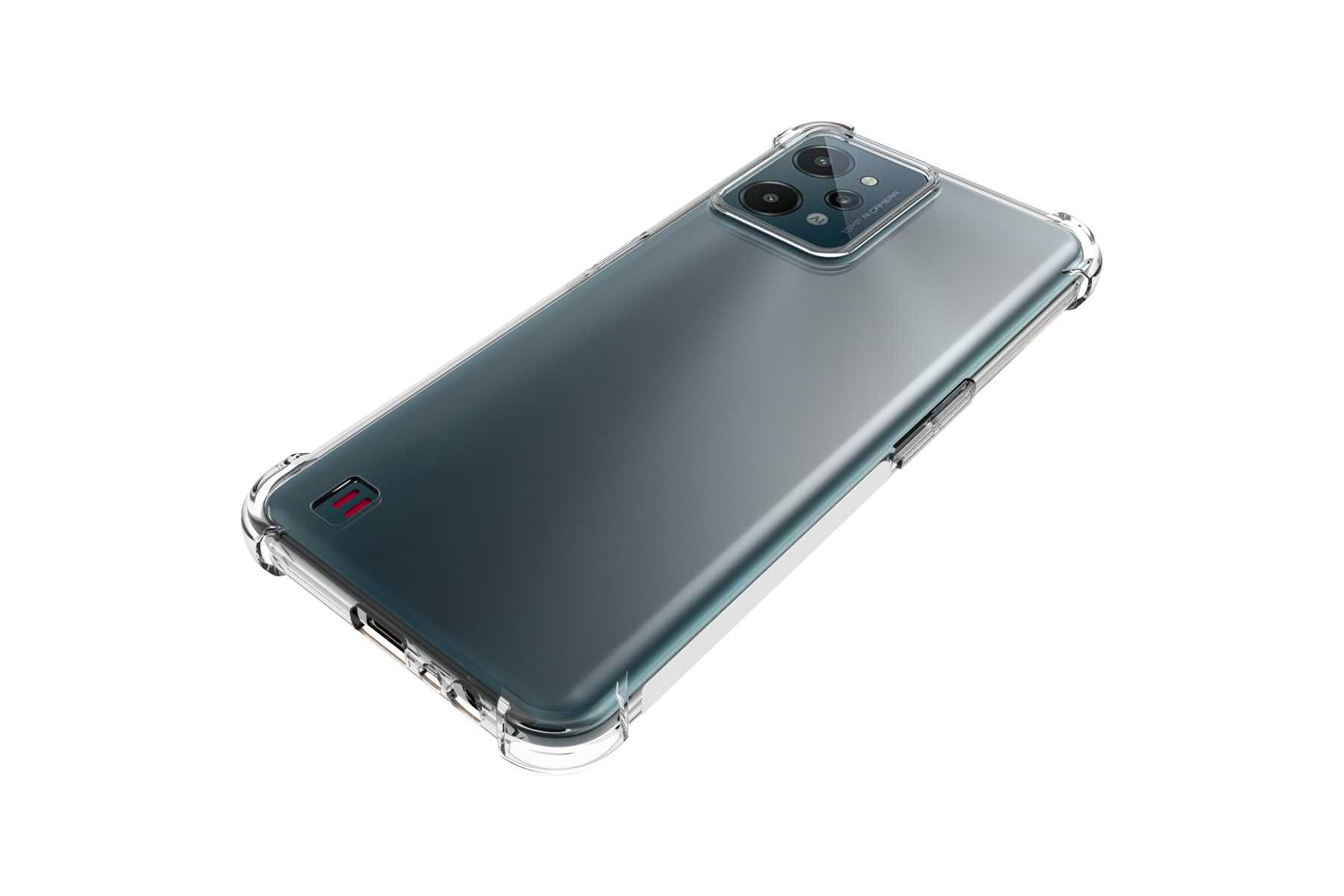 Transparente Schutzhülle für ein Smartphone. Die Hülle befindet sich auf weißem Hintergrund.