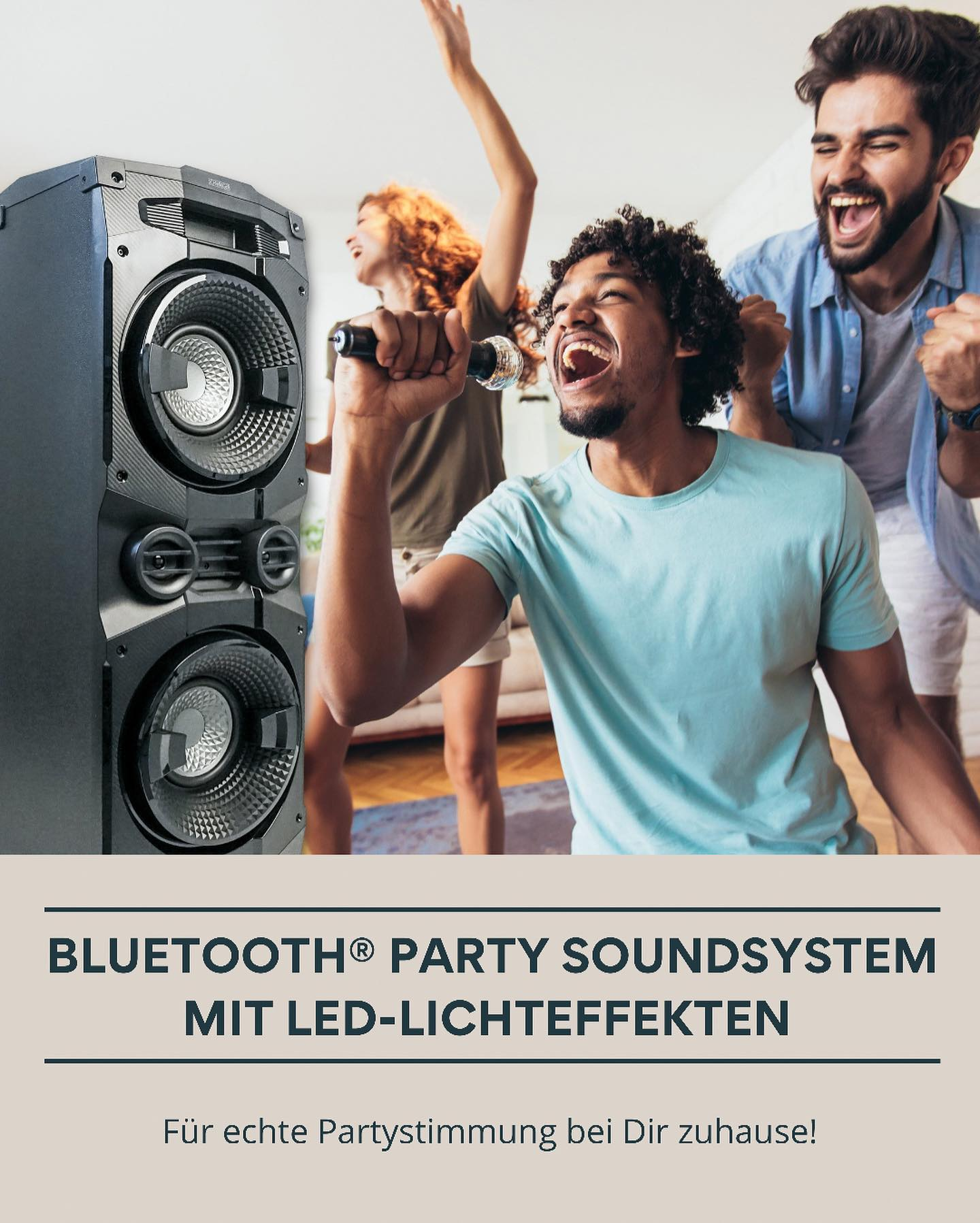 SCHWAIGER -658057- Bluetooth Party Soundsystem mit Schwarz LED-Lichteffekten