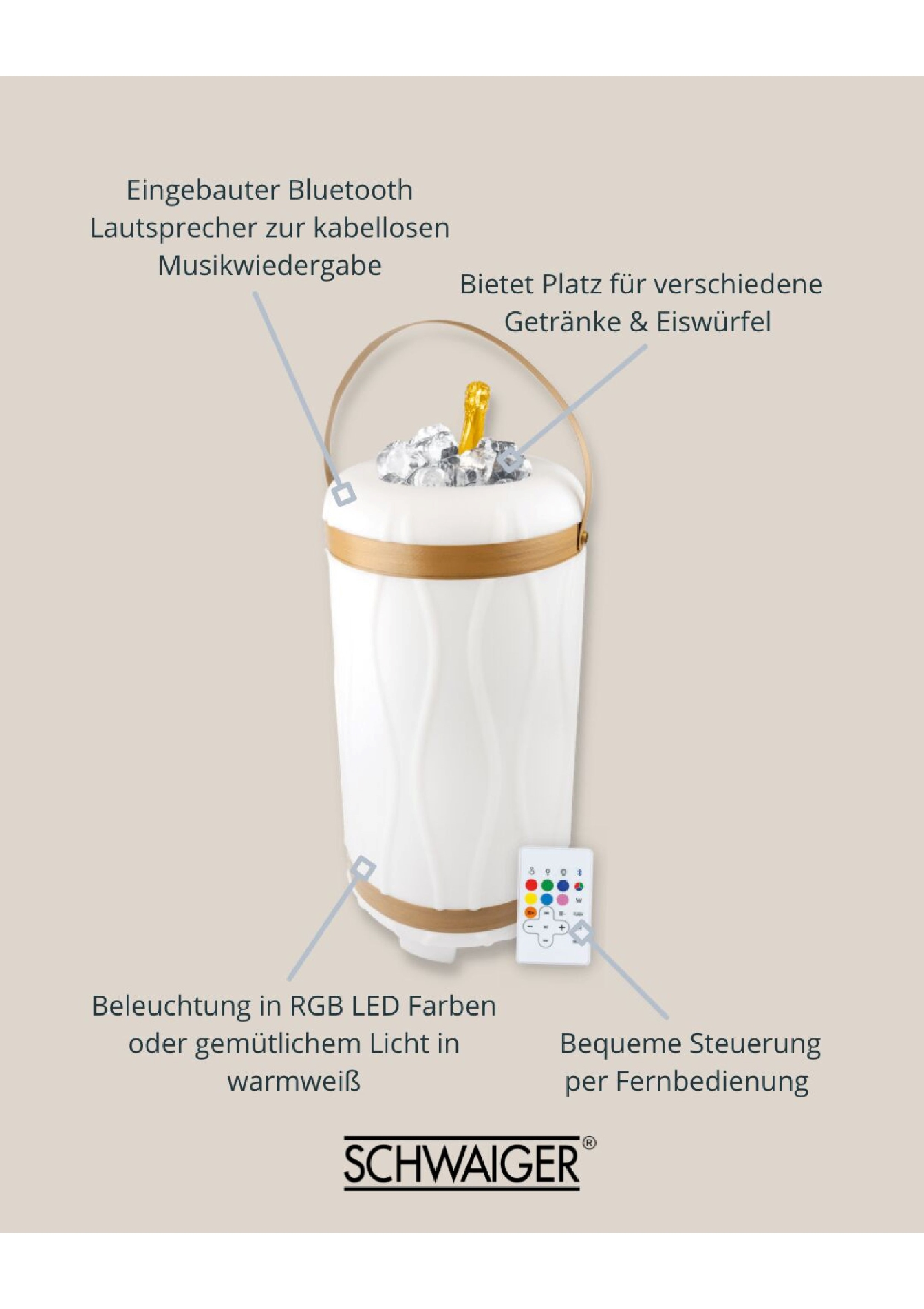 Liter, Getränkekühler Weiß) -IB3570- (9 SCHWAIGER