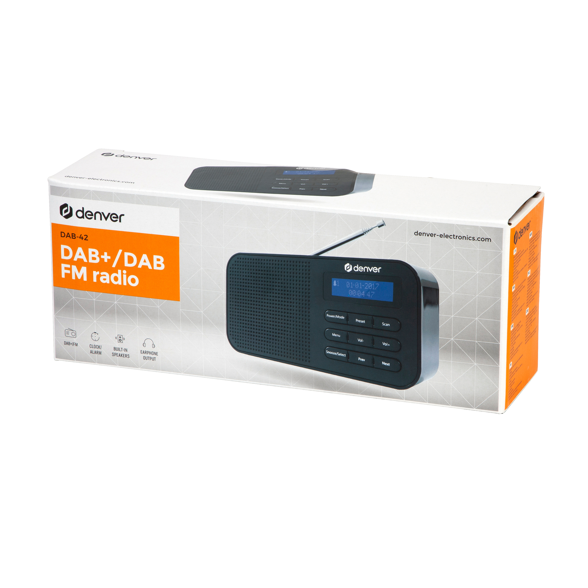 Czarny radio DAB+/DAB FM w opakowaniu.