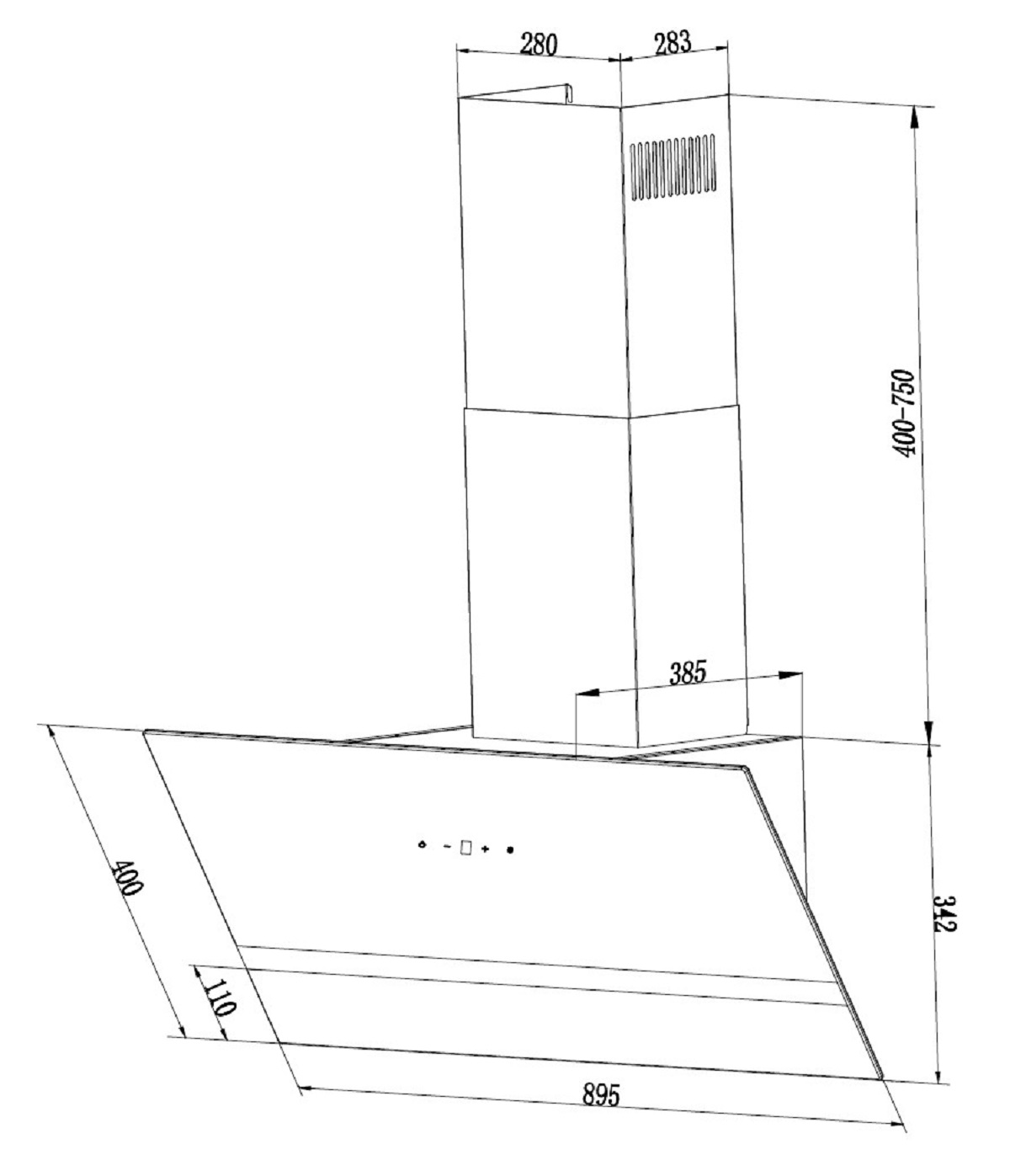 PKM S21-90ABTY, tief) (89,50 cm Dunstabzugshaube breit, cm 38,50
