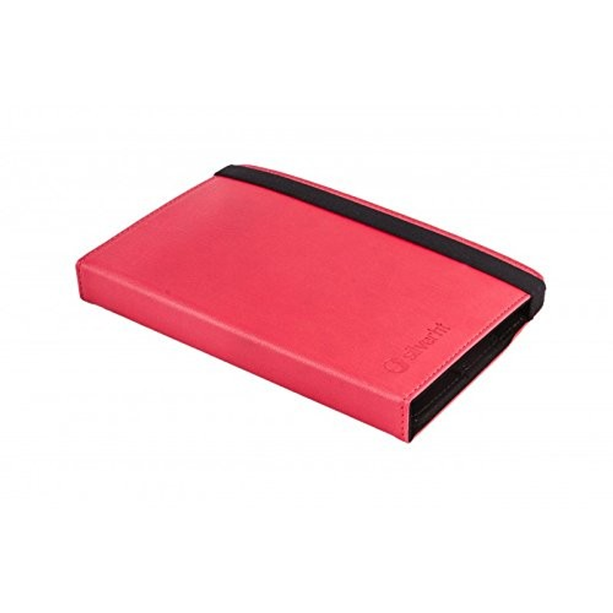 Carpeta roja para tarjetas, banda negra e interior negro.