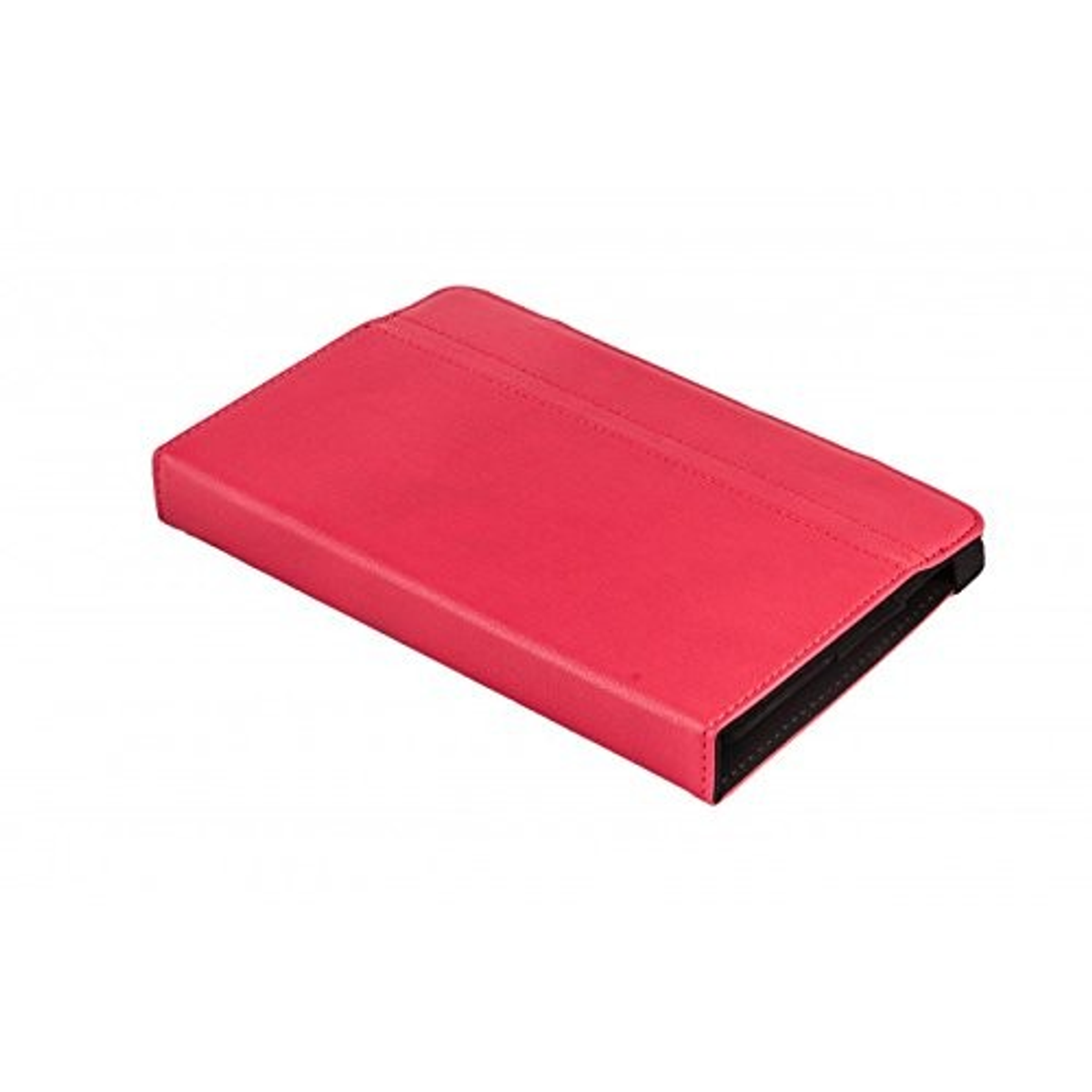 Funda roja para tableta, en ángulo, rectangular, con borde negro.