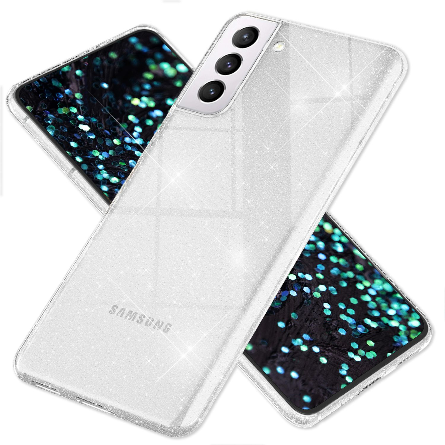 NALIA Klare Glitzer S22+, Galaxy Backcover, Samsung, Silikon Transparent Hülle