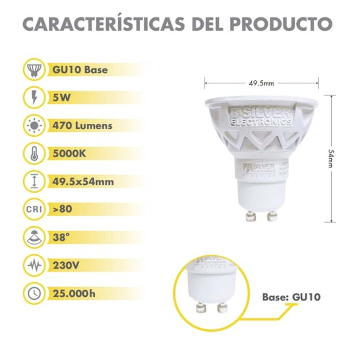 Un producto con datos técnicos, incluyendo dimensiones, base y otras especificaciones.